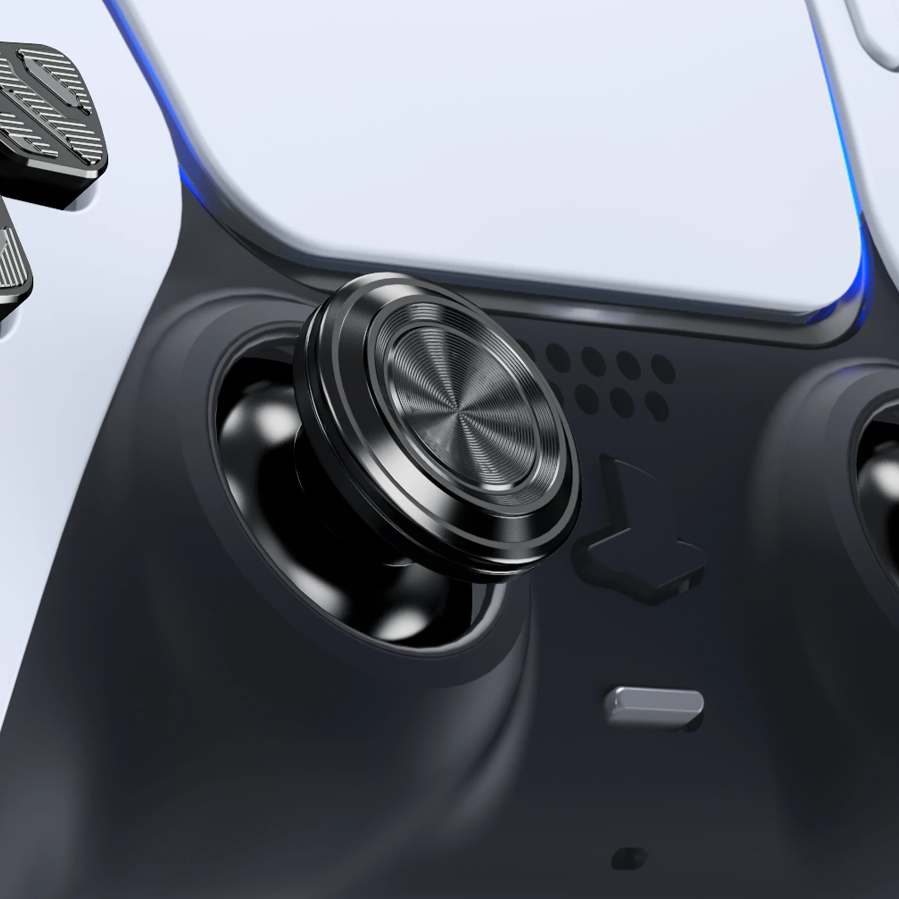 eXtremeRate Replacement Aluminum Metal Thumbsticks Dpad ABXY Buttons for PS5 Controller - Black - Image 8