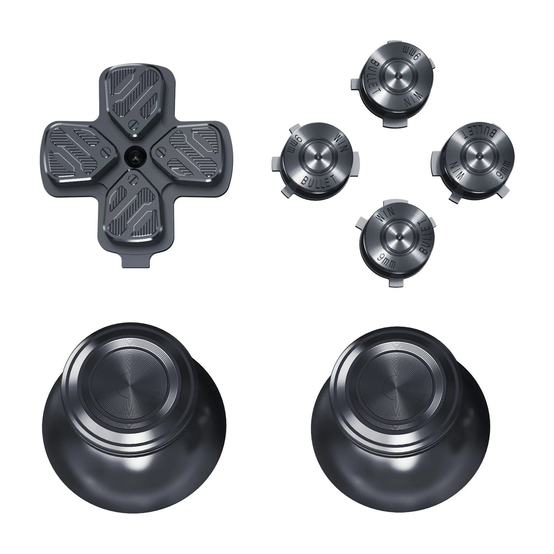 eXtremeRate Replacement Aluminum Metal Thumbsticks Dpad ABXY Buttons for PS5 Controller - Black - Image 9