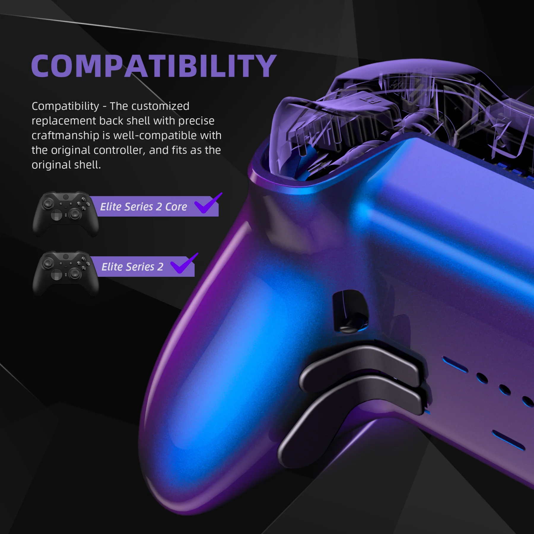eXtremeRate Replacement Bottom Shell Case for Xbox Elite Series 2 & Elite Series 2 Core Controller Model 1797 - Chameleon Purple Blue - Image 3