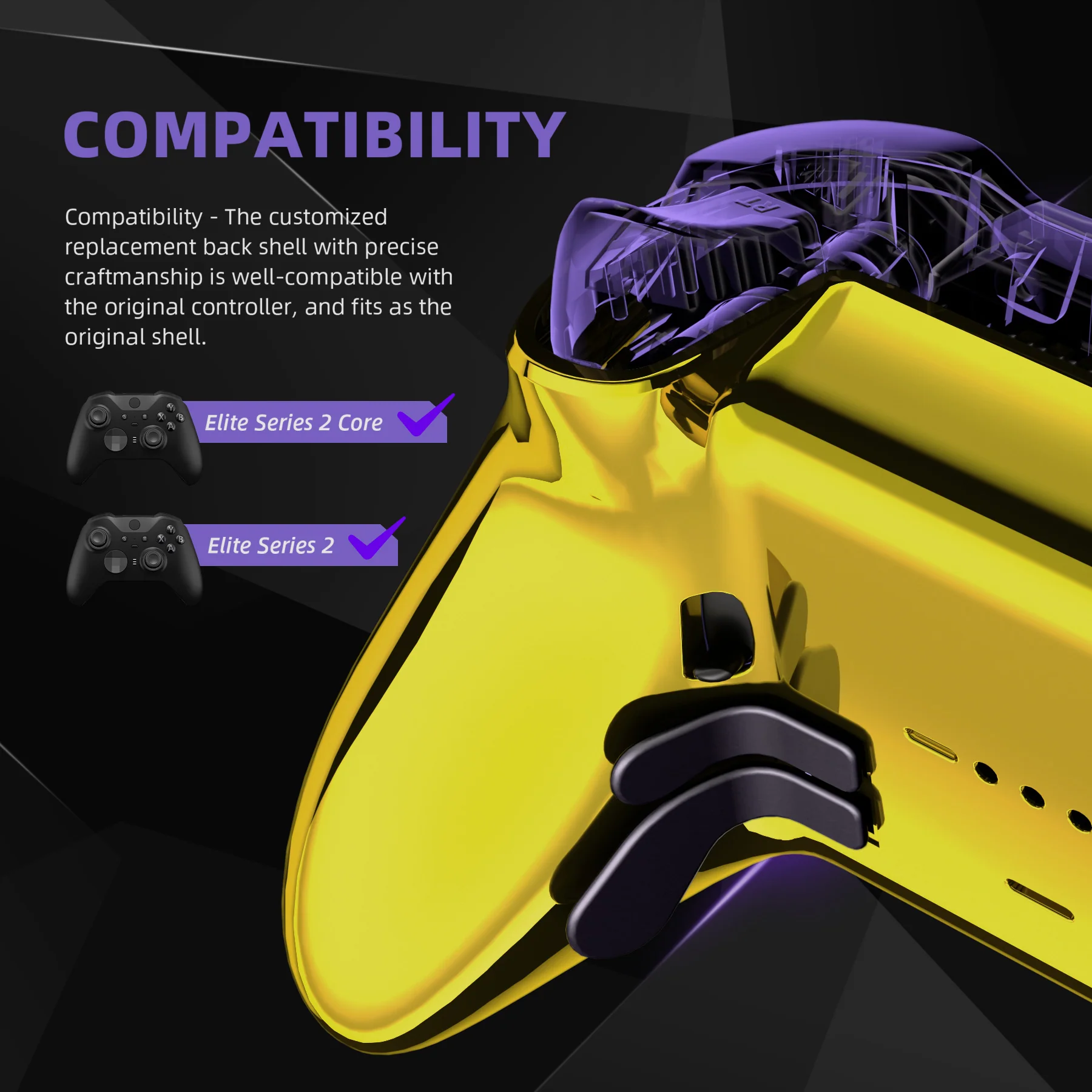 eXtremeRate Replacement Bottom Shell Case for Xbox Elite Series 2 & Elite Series 2 Core Controller Model 1797 - Chrome Gold - Image 3