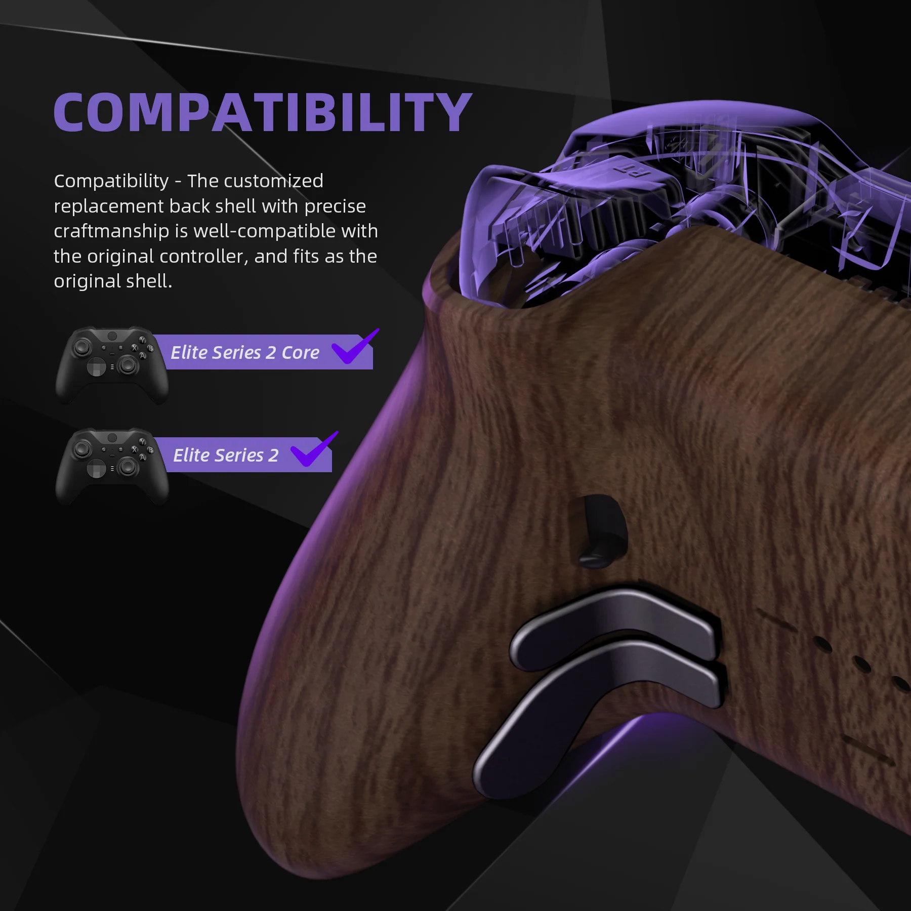 eXtremeRate Replacement Bottom Shell Case for Xbox Elite Series 2 & Elite Series 2 Core Controller Model 1797 - Wood Grain - Image 3