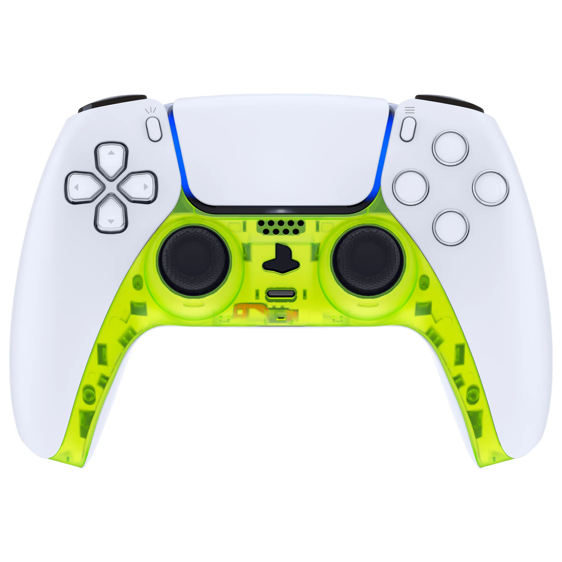 eXtremeRate Replacement Decorative Trim Shell with Accent Rings Compatible with PS5 Controller BDM-010/020/030/040/050 - Clear Lime Green - Image 2