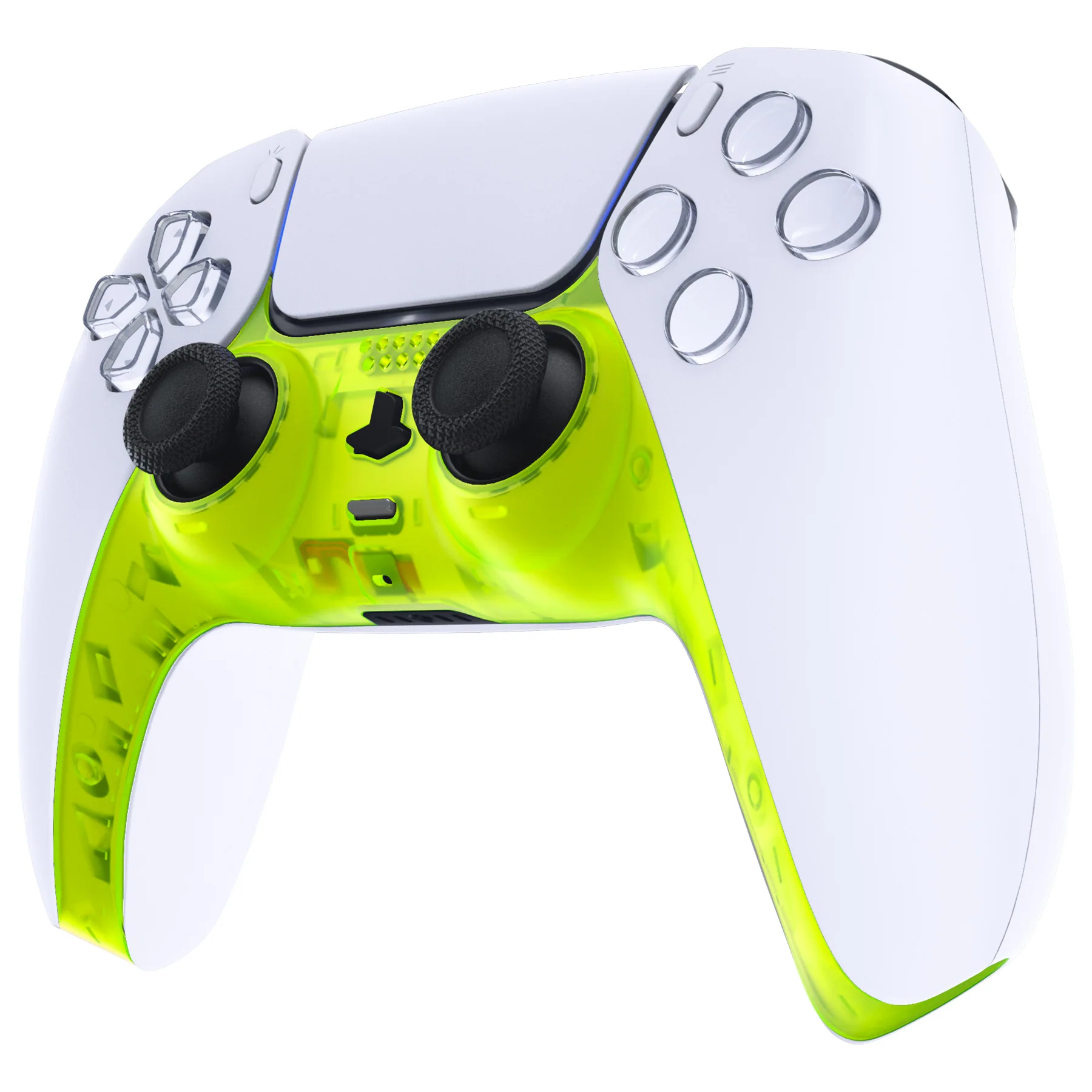 eXtremeRate Replacement Decorative Trim Shell with Accent Rings Compatible with PS5 Controller BDM-010/020/030/040/050 - Clear Lime Green - Image 4