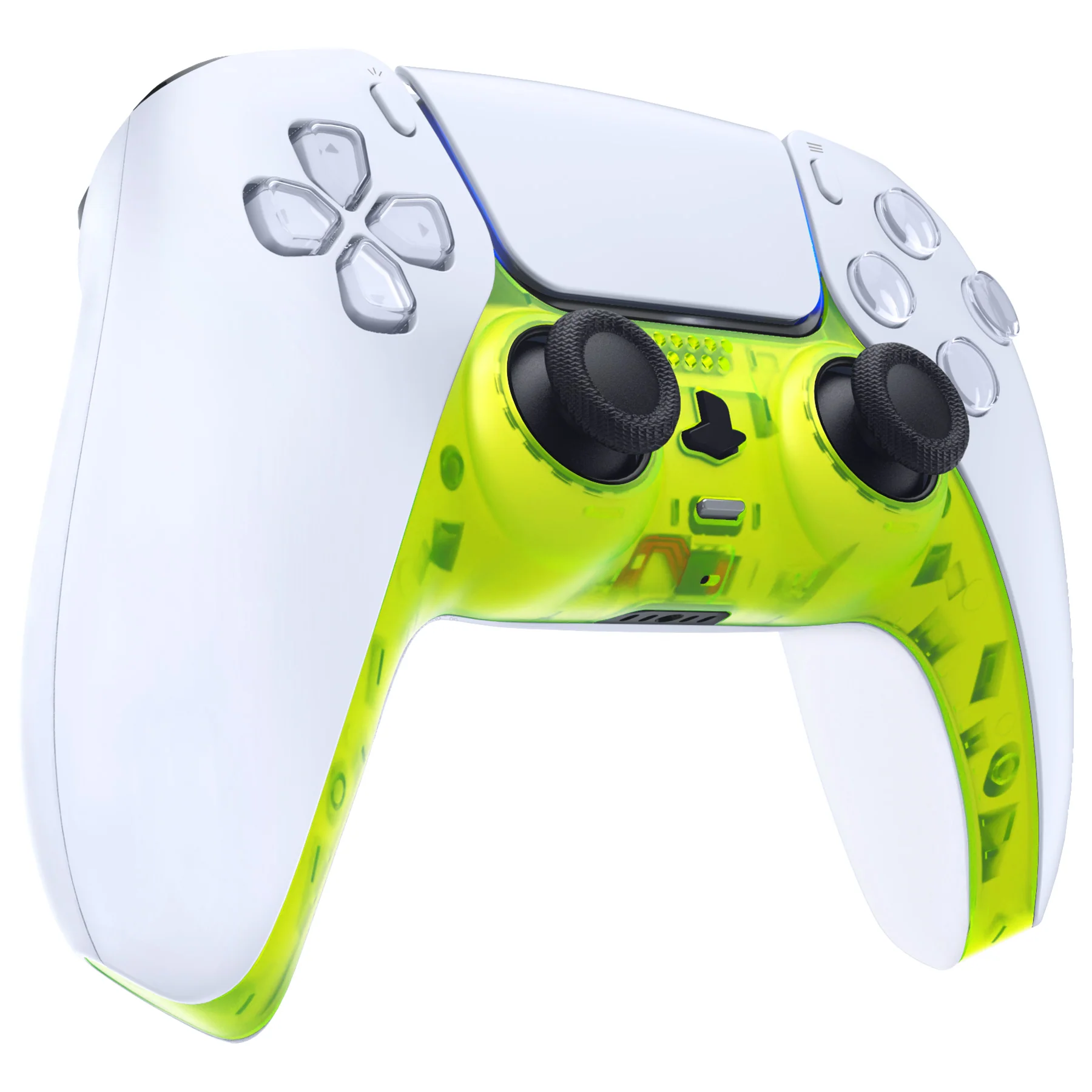 eXtremeRate Replacement Decorative Trim Shell with Accent Rings Compatible with PS5 Controller BDM-010/020/030/040/050 - Clear Lime Green - Image 5