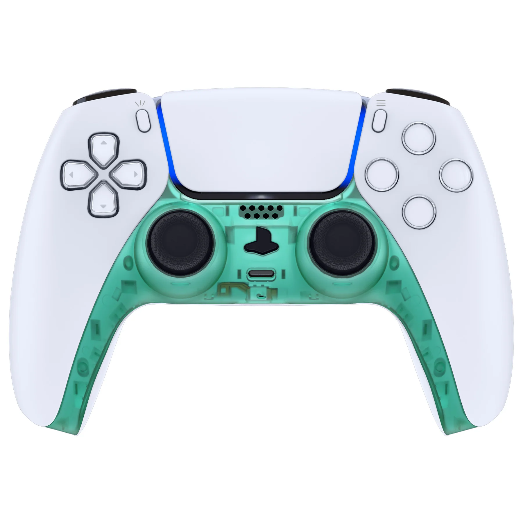 eXtremeRate Replacement Decorative Trim Shell with Accent Rings Compatible with PS5 Controller BDM-010/020/030/040/050 - Emerald Green - Image 2