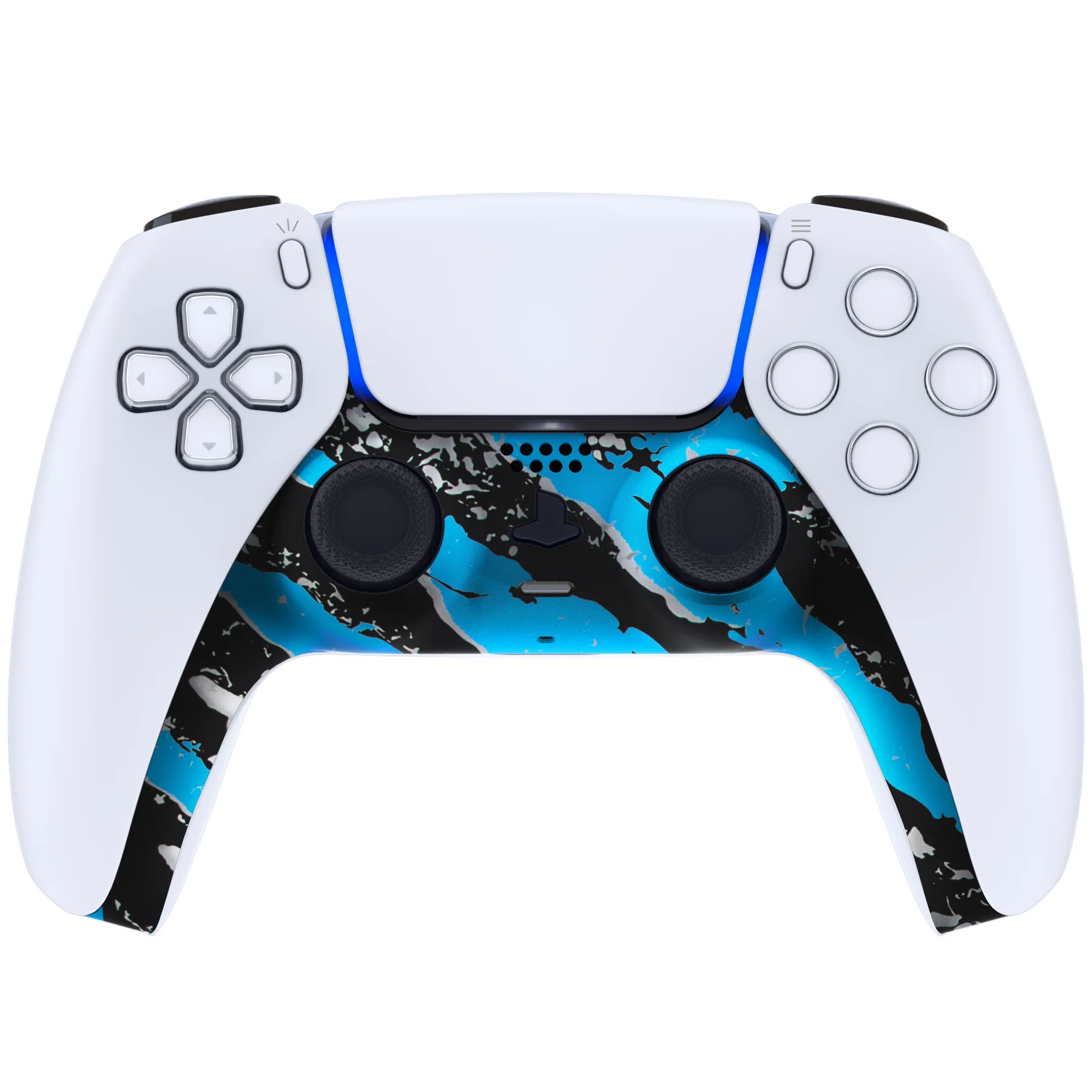 eXtremeRate Replacement Decorative Trim Shell with Accent Rings Compatible with PS5 Controller BDM-010/020/030/040/050 - Blue Coating Splash - Image 2