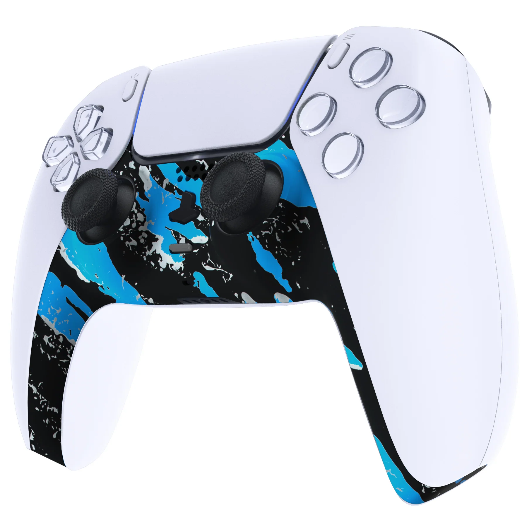 eXtremeRate Replacement Decorative Trim Shell with Accent Rings Compatible with PS5 Controller BDM-010/020/030/040/050 - Blue Coating Splash - Image 4