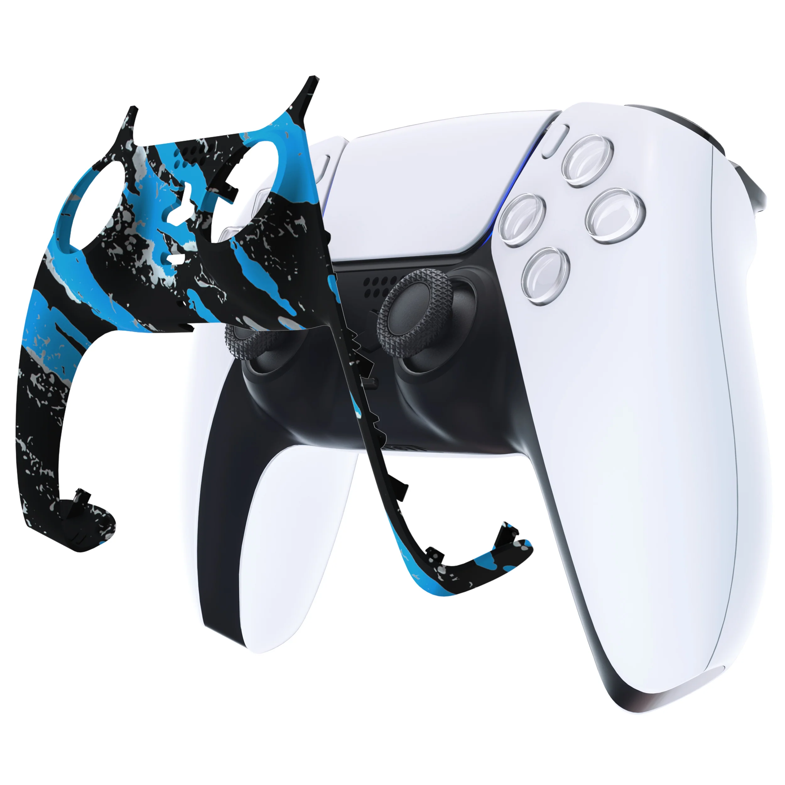 eXtremeRate Replacement Decorative Trim Shell with Accent Rings Compatible with PS5 Controller BDM-010/020/030/040/050 - Blue Coating Splash - Image 7