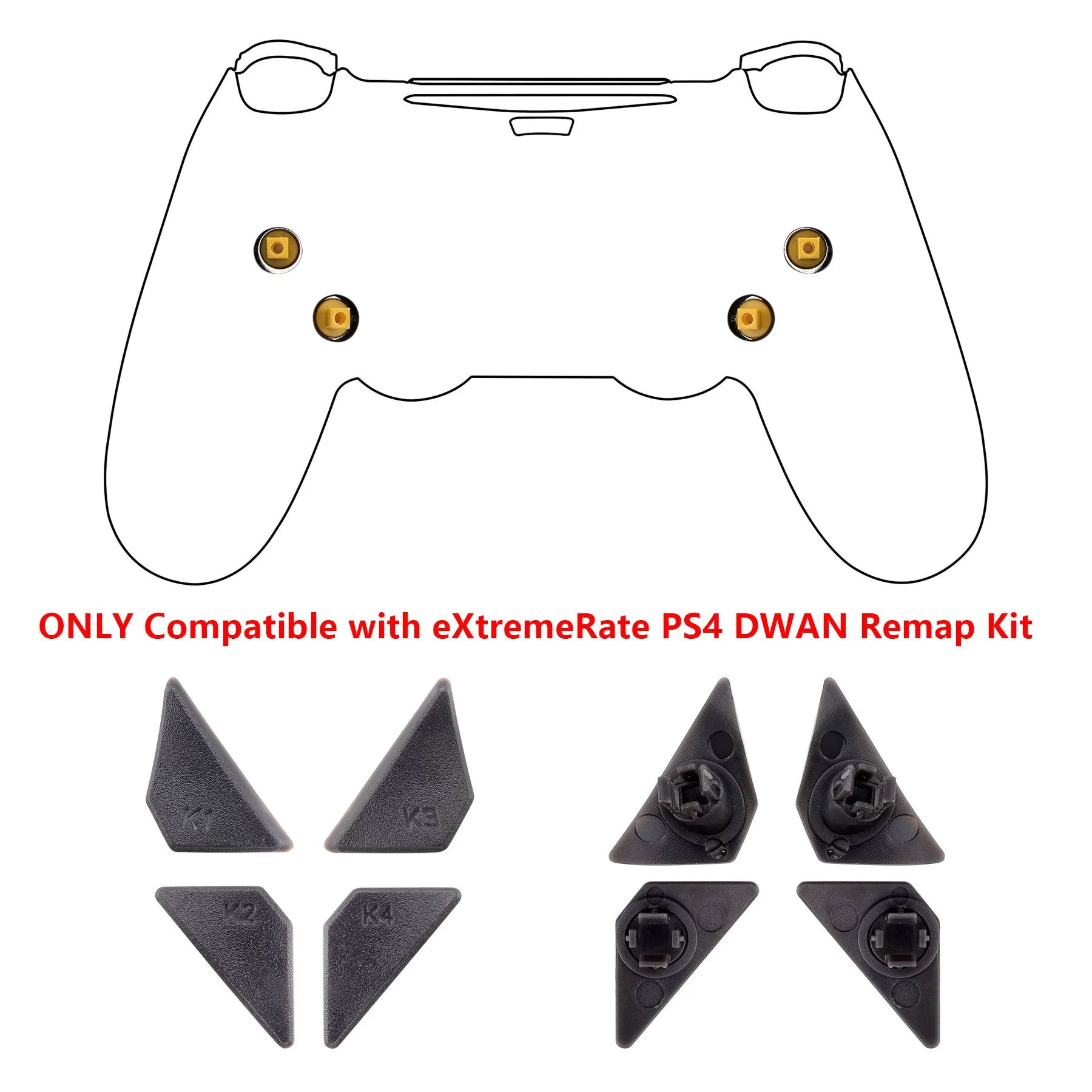 eXtremeRate Replacement Ergonomic Back Buttons K1 K2 K3 K4 Paddles for PS4 Controller Dawn Remap Kit - Black - Image 2