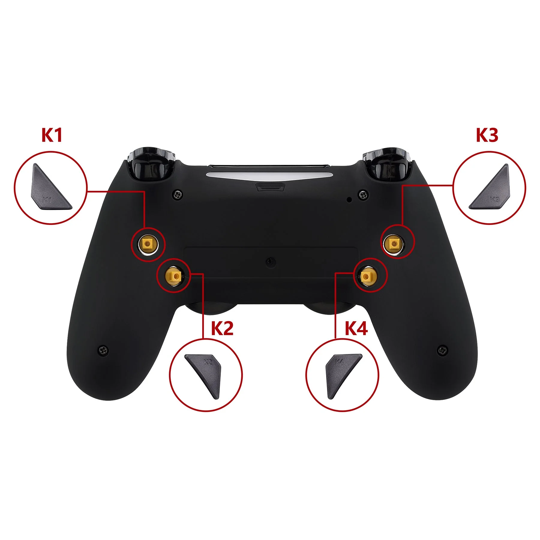 eXtremeRate Replacement Ergonomic Back Buttons K1 K2 K3 K4 Paddles for PS4 Controller Dawn Remap Kit - Black - Image 3