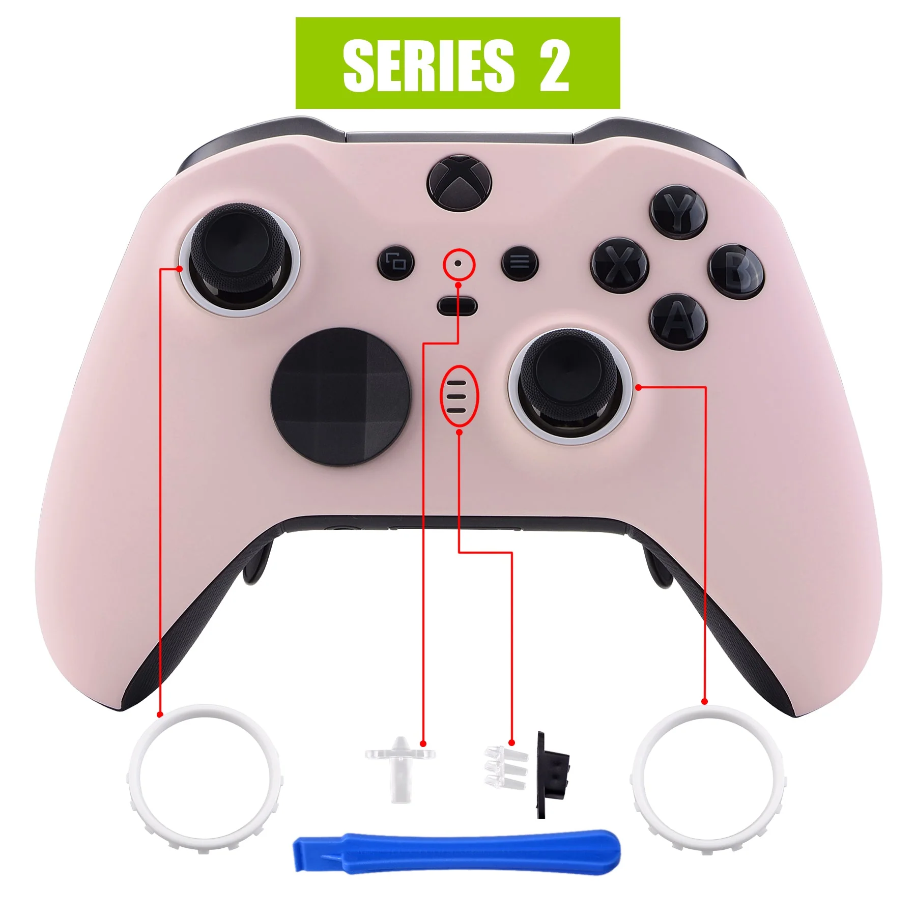 eXtremeRate Replacement Front Housing Shell Case with Accent Rings for Xbox One Elite Series 2 & Elite 2 Core Controller (Model 1797) - Cherry Blossoms Pink - Image 4