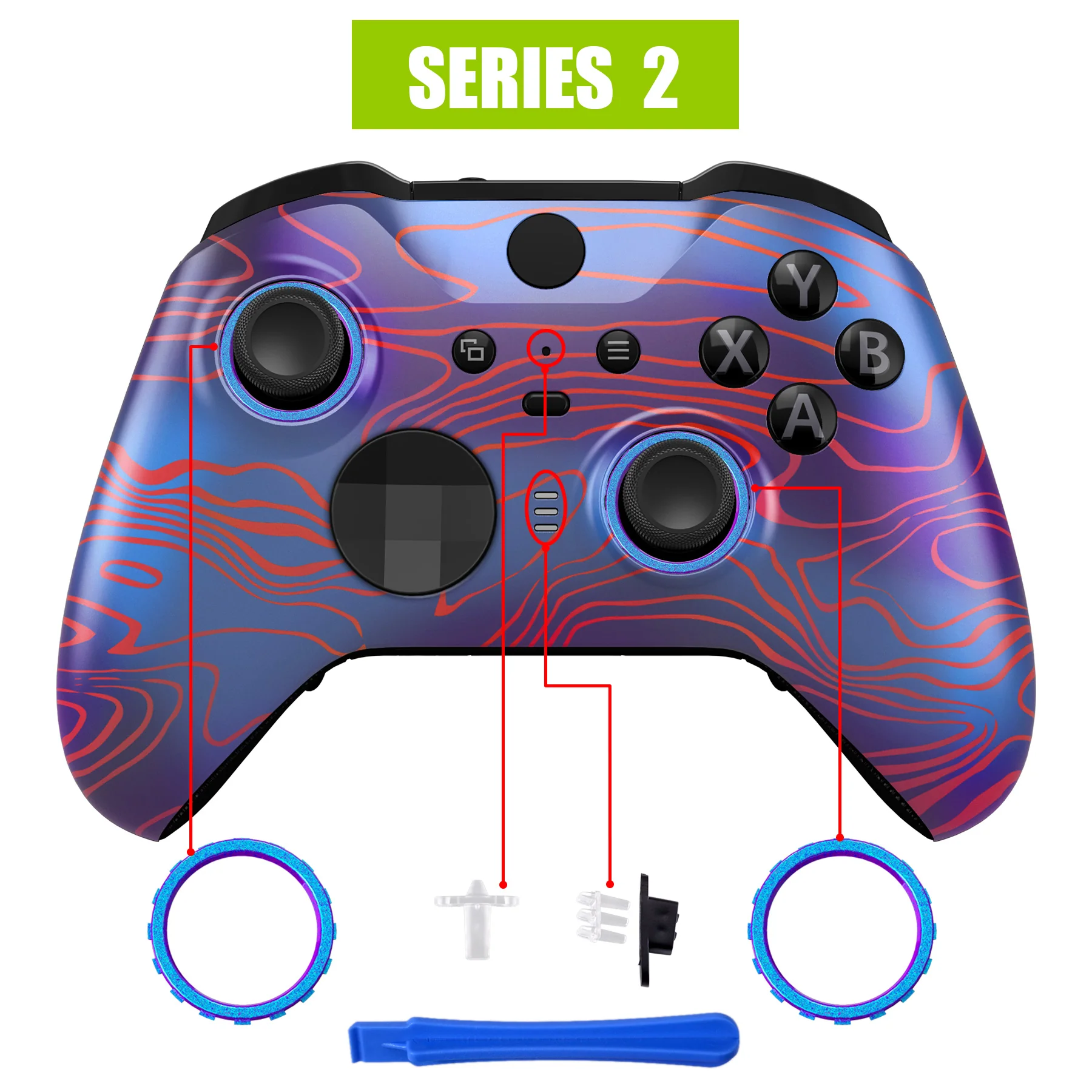 eXtremeRate Replacement Front Housing Shell Case with Accent Rings for Xbox One Elite Series 2 & Elite 2 Core Controller (Model 1797) - Damascuscamo - Image 4