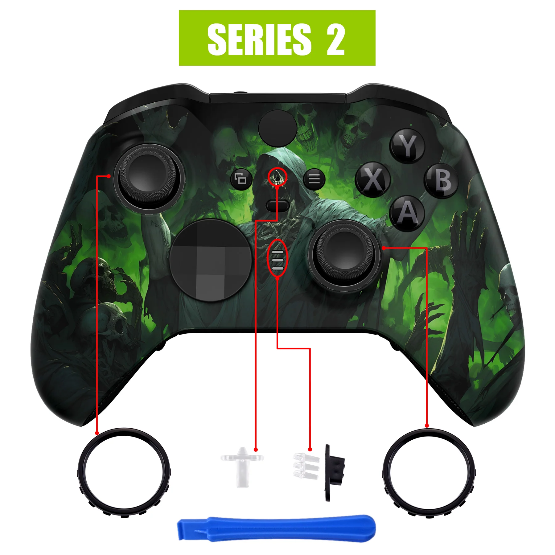 eXtremeRate Replacement Front Housing Shell Case with Accent Rings for Xbox One Elite Series 2 & Elite 2 Core Controller (Model 1797) - Dark Carnival - Image 4