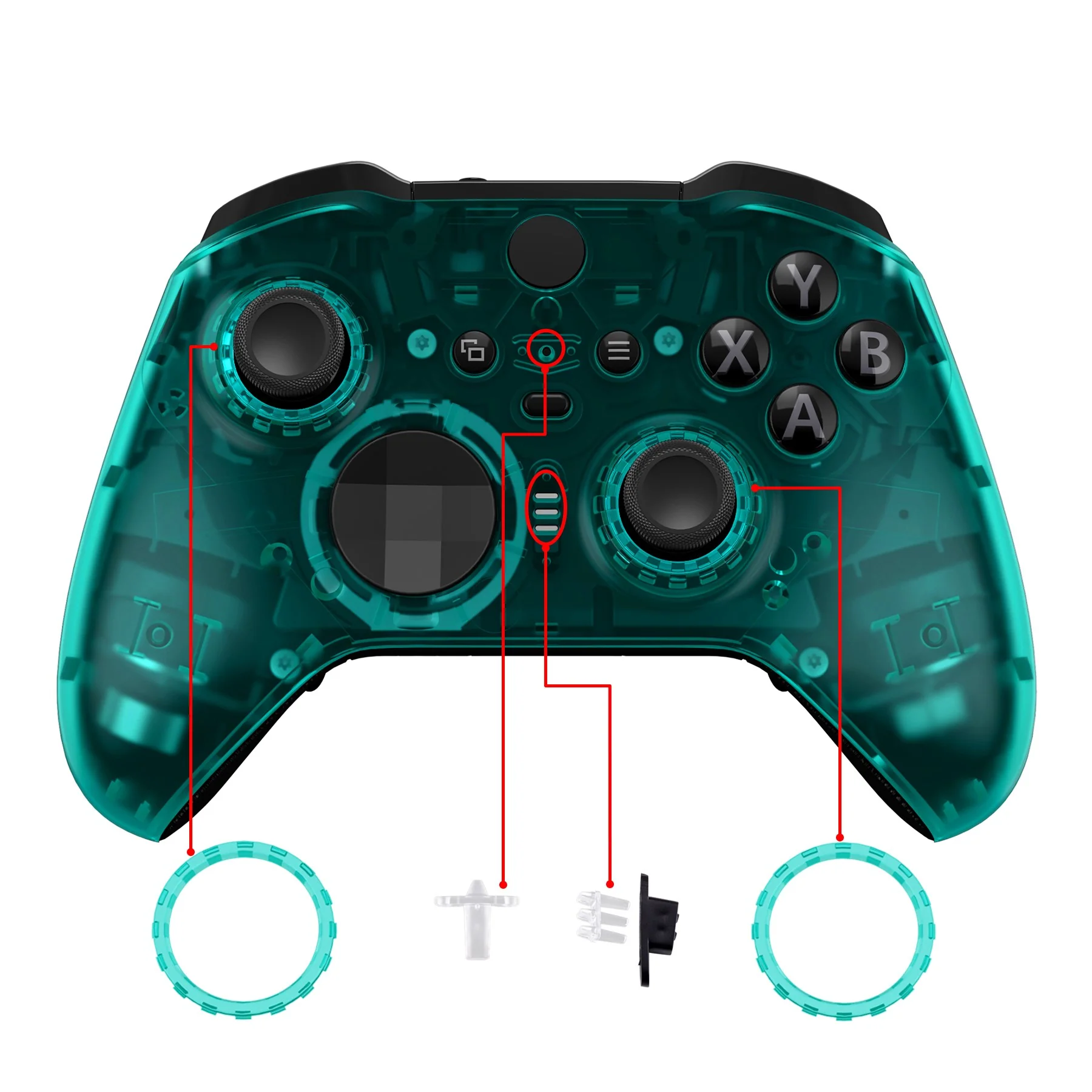 eXtremeRate Replacement Front Housing Shell Case with Accent Rings for Xbox One Elite Series 2 & Elite 2 Core Controller (Model 1797) - Emerald Green - Image 4