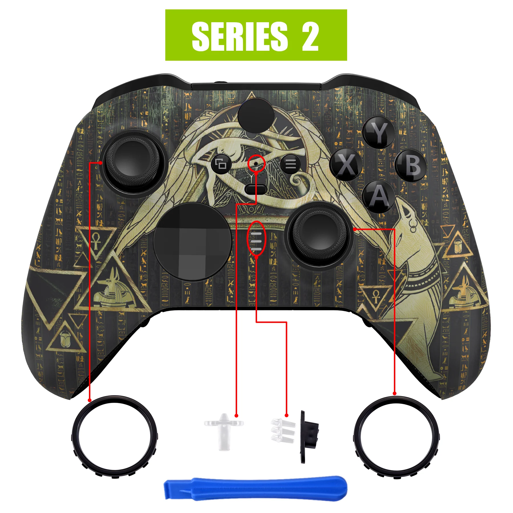 eXtremeRate Replacement Front Housing Shell Case with Accent Rings for Xbox One Elite Series 2 & Elite 2 Core Controller (Model 1797) - Eye of Providence Pyramid - Image 4