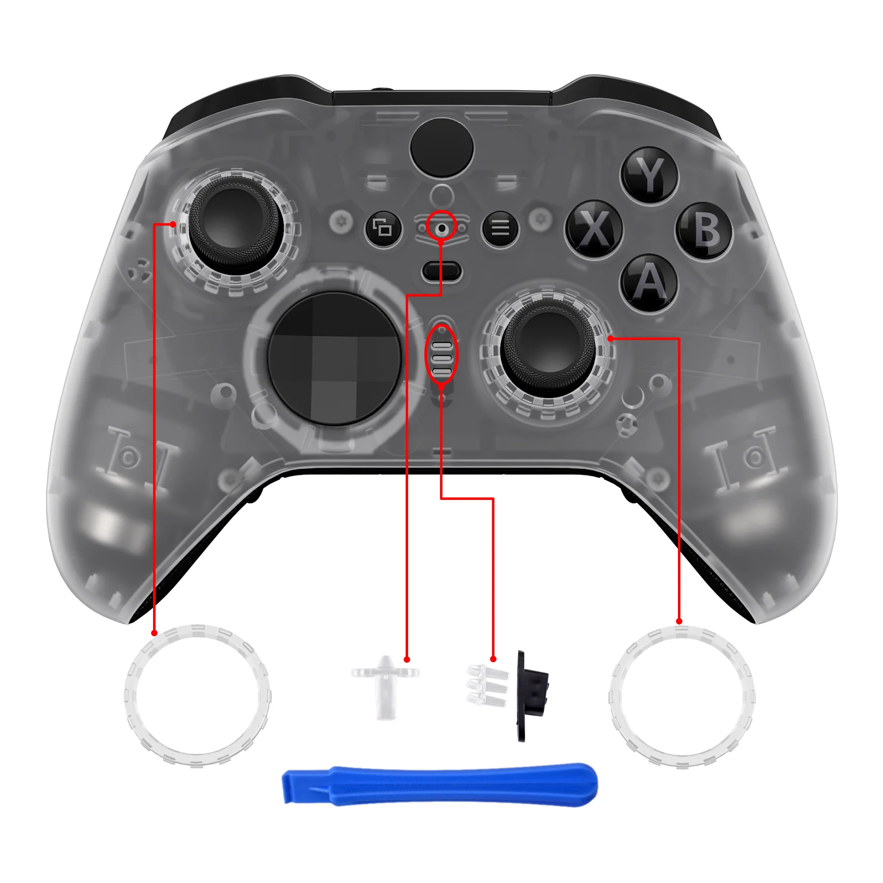 eXtremeRate Replacement Front Housing Shell Case with Accent Rings for Xbox One Elite Series 2 & Elite 2 Core Controller (Model 1797) - Glow in Dark - Green - Image 4