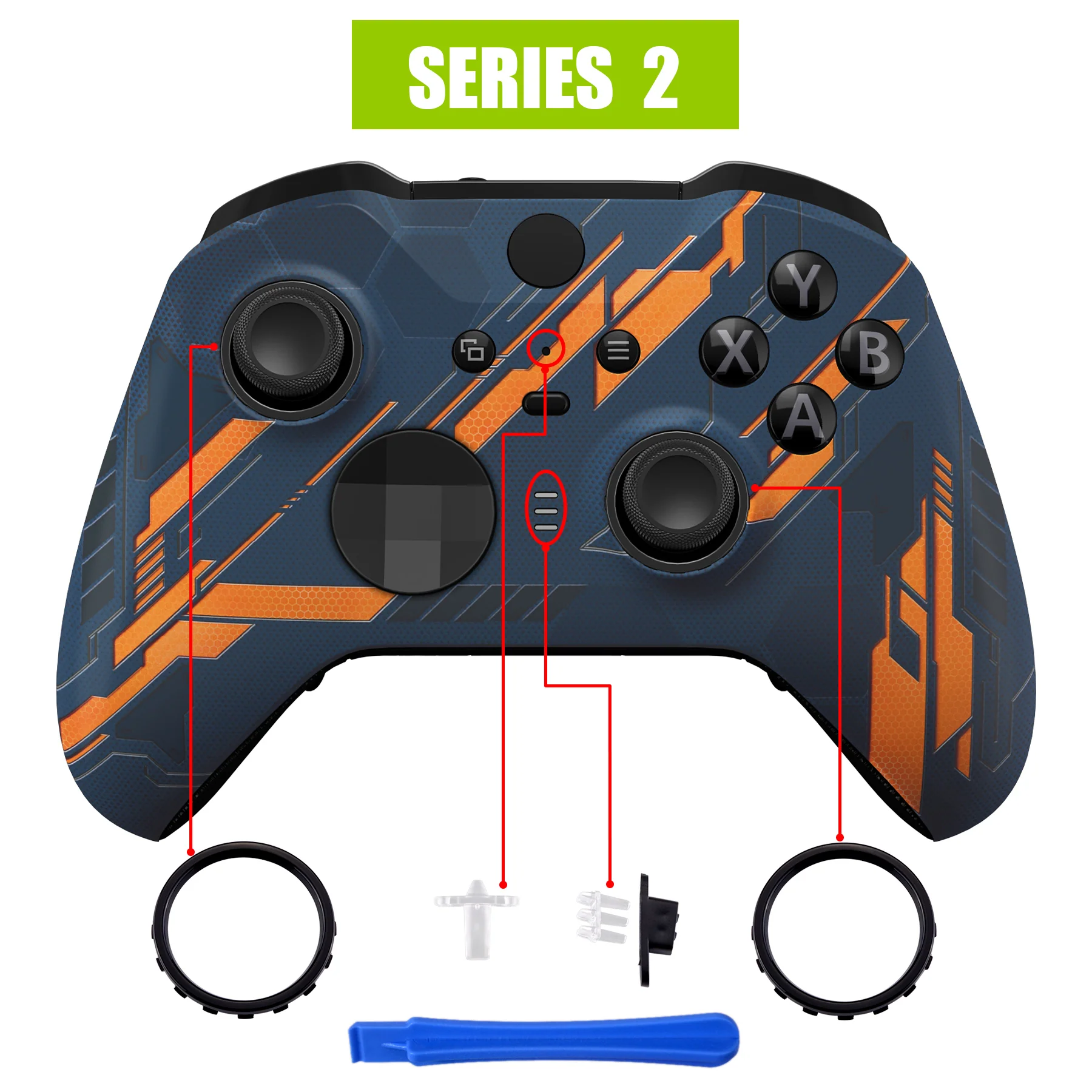 eXtremeRate Replacement Front Housing Shell Case with Accent Rings for Xbox One Elite Series 2 & Elite 2 Core Controller (Model 1797) - Glow in Dark Mecha - Yellow - Image 4