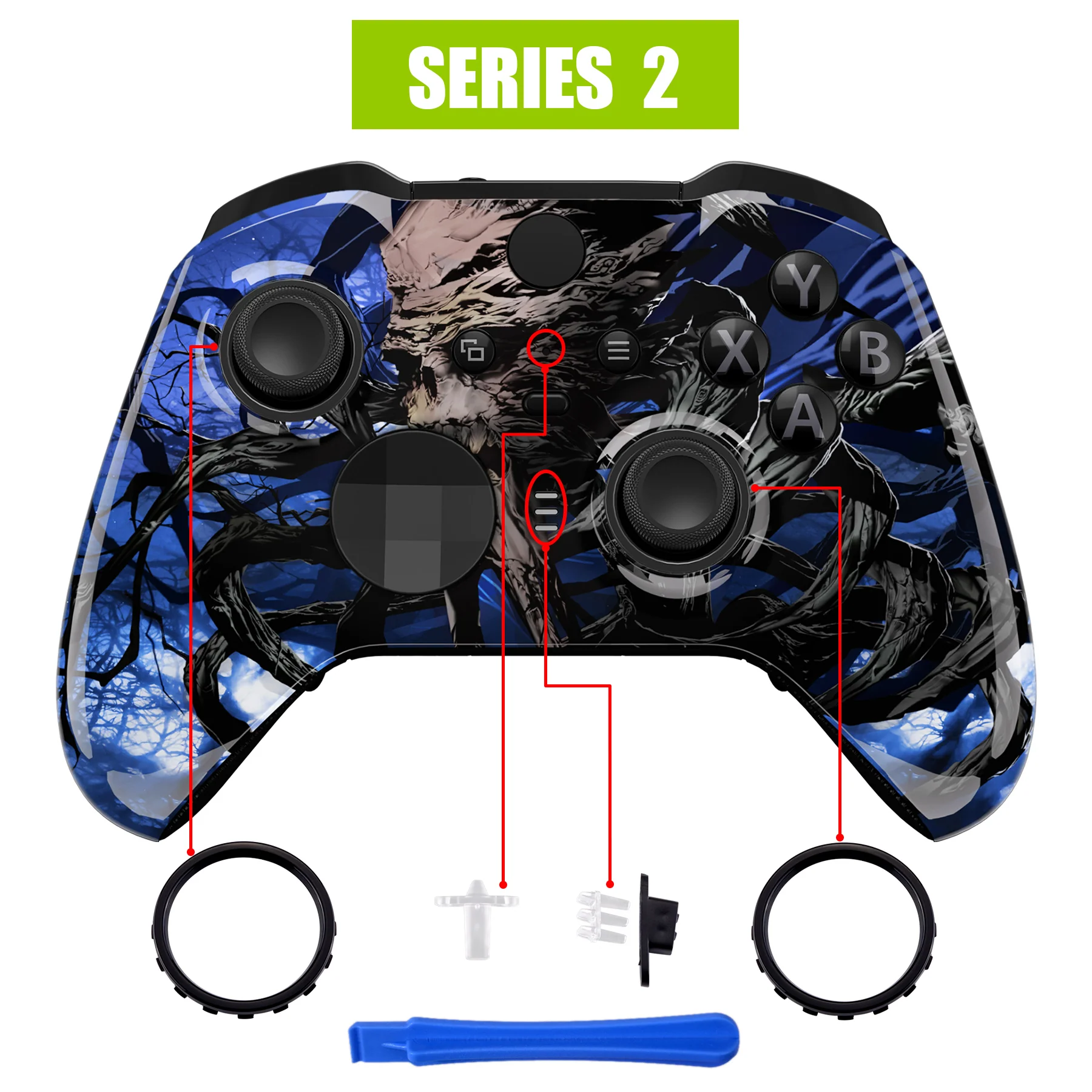 eXtremeRate Replacement Front Housing Shell Case with Accent Rings for Xbox One Elite Series 2 & Elite 2 Core Controller (Model 1797) - Glow in Dark - The Awakening of the Earth Lord - Image 4