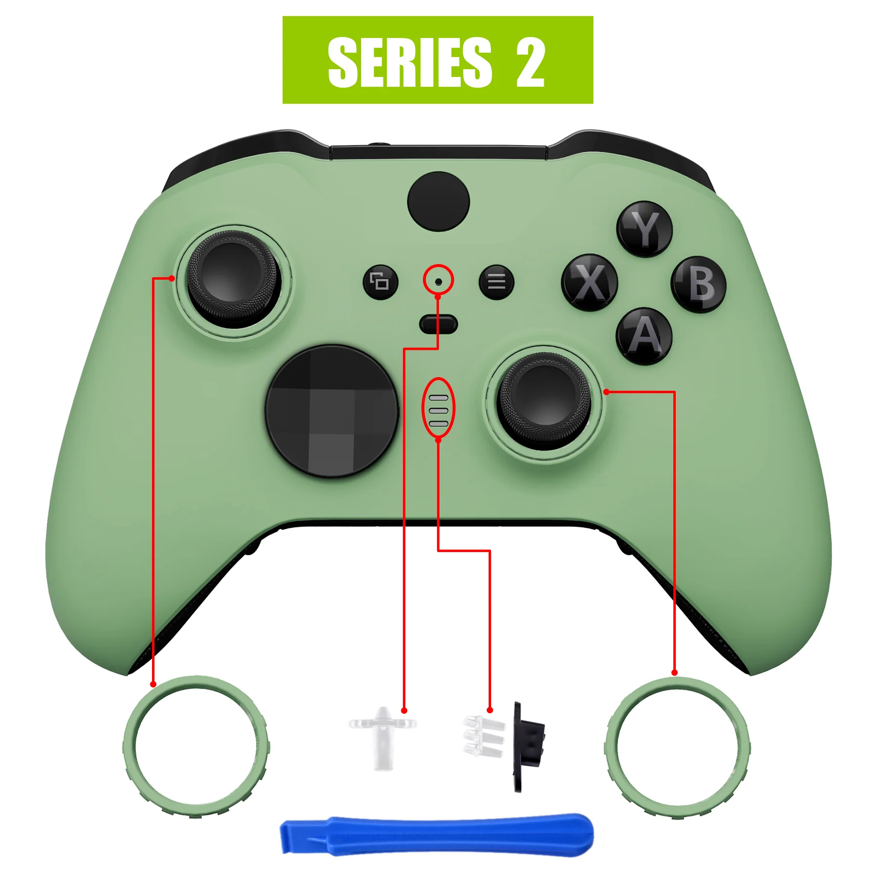 eXtremeRate Replacement Front Housing Shell Case with Accent Rings for Xbox One Elite Series 2 & Elite 2 Core Controller (Model 1797) - Matcha Green - Image 4