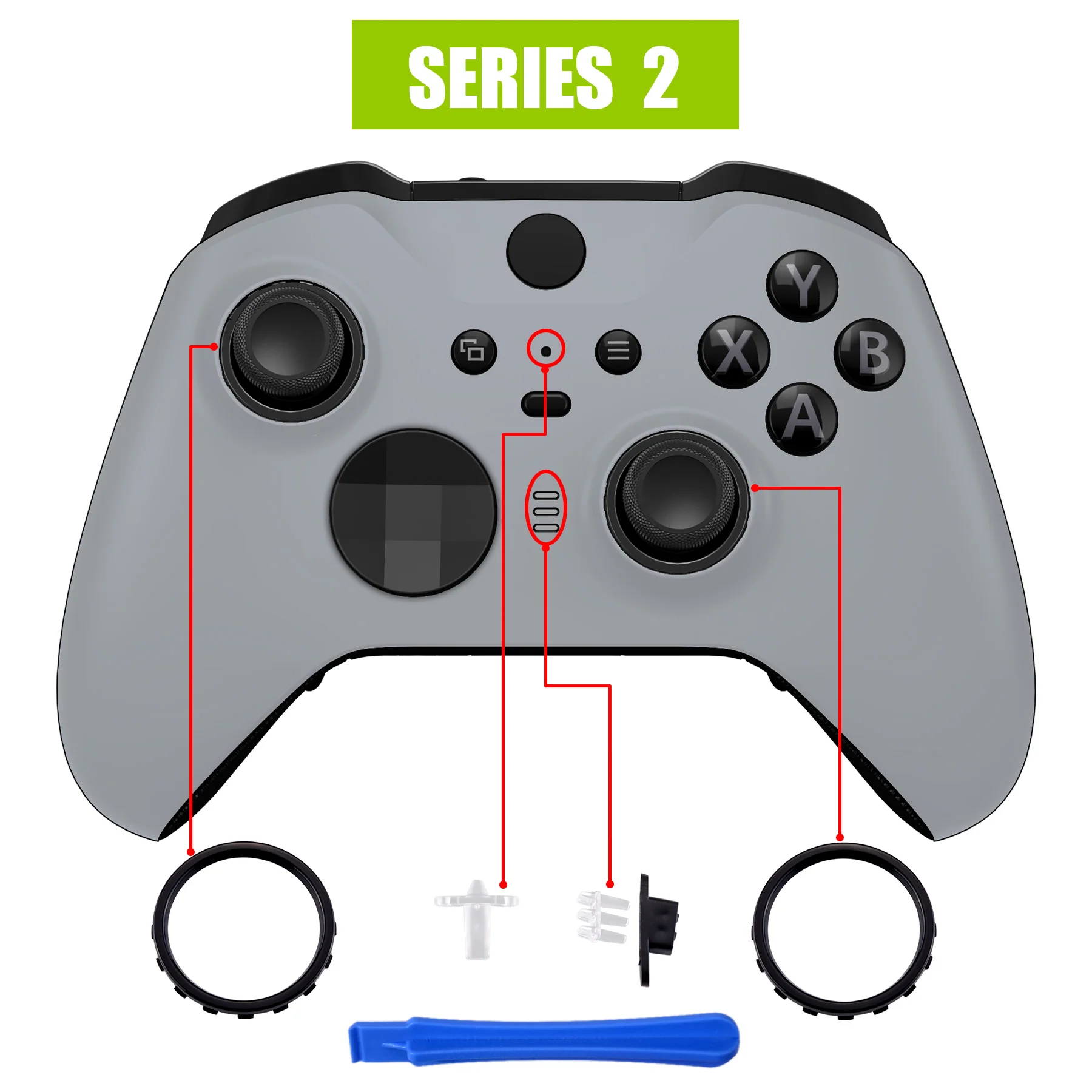 eXtremeRate Replacement Front Housing Shell Case with Accent Rings for Xbox One Elite Series 2 & Elite 2 Core Controller (Model 1797) - New Hope Gray - Image 4