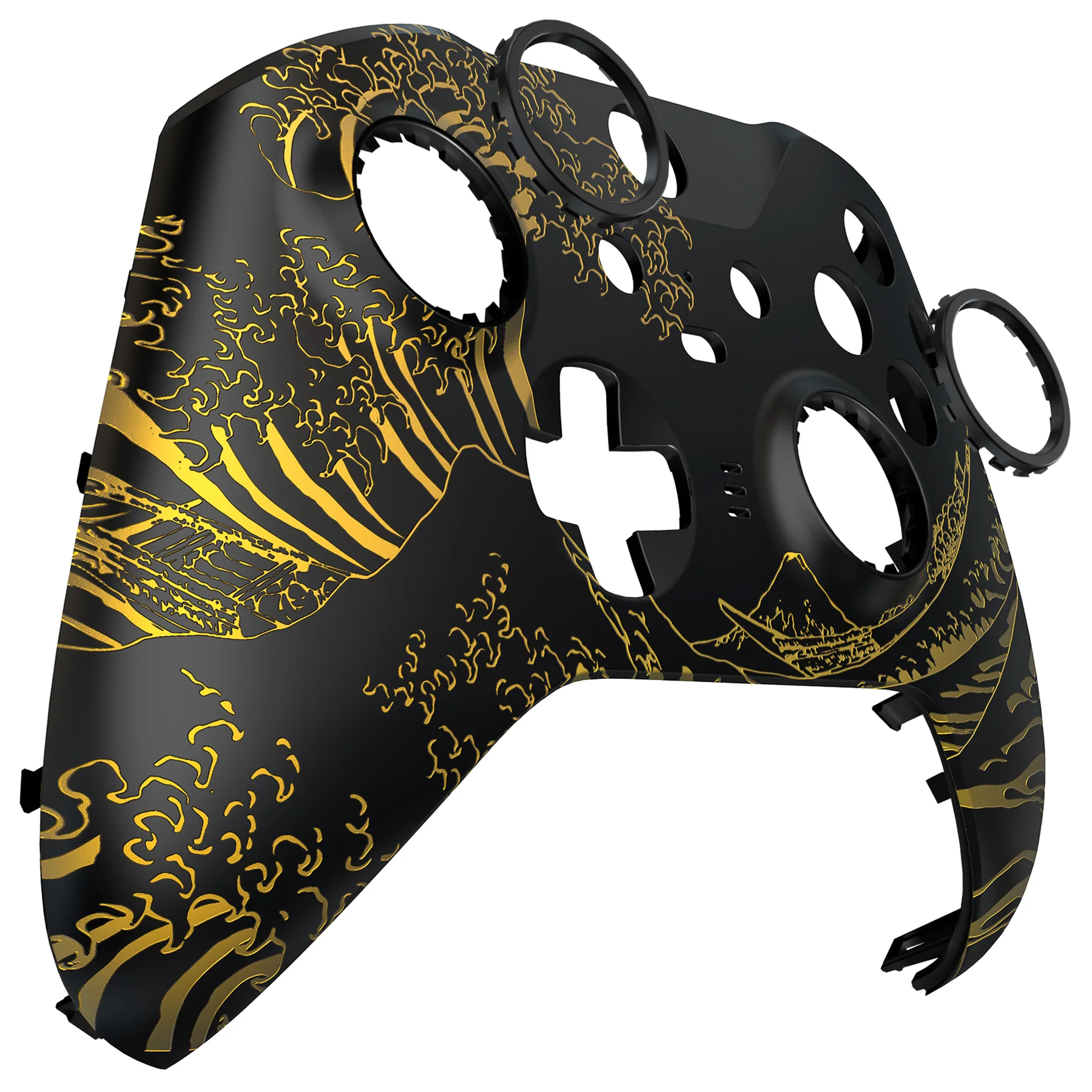 eXtremeRate Replacement Front Housing Shell Case with Accent Rings for Xbox One Elite Series 2 & Elite 2 Core Controller (Model 1797) - The Great GOLDEN Wave Off Kanagawa - Black - Image 10