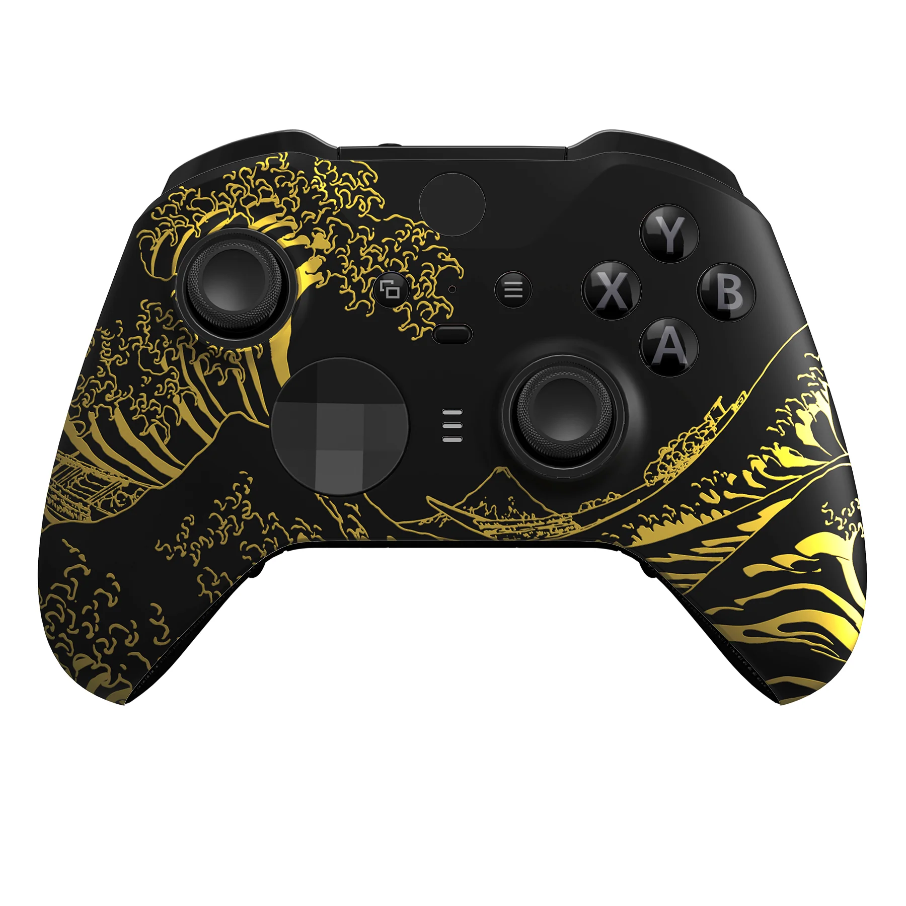 eXtremeRate Replacement Front Housing Shell Case with Accent Rings for Xbox One Elite Series 2 & Elite 2 Core Controller (Model 1797) - The Great GOLDEN Wave Off Kanagawa - Black - Image 2