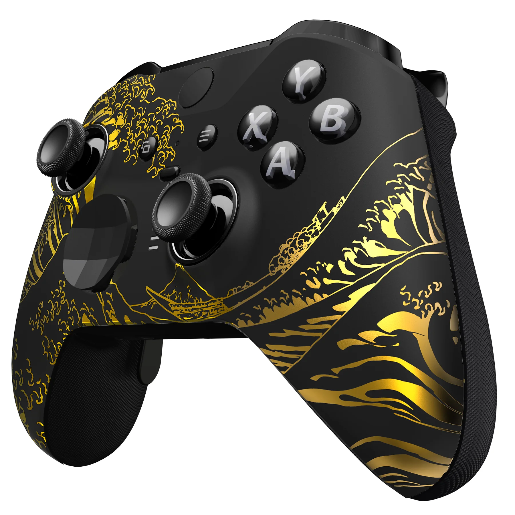 eXtremeRate Replacement Front Housing Shell Case with Accent Rings for Xbox One Elite Series 2 & Elite 2 Core Controller (Model 1797) - The Great GOLDEN Wave Off Kanagawa - Black - Image 5
