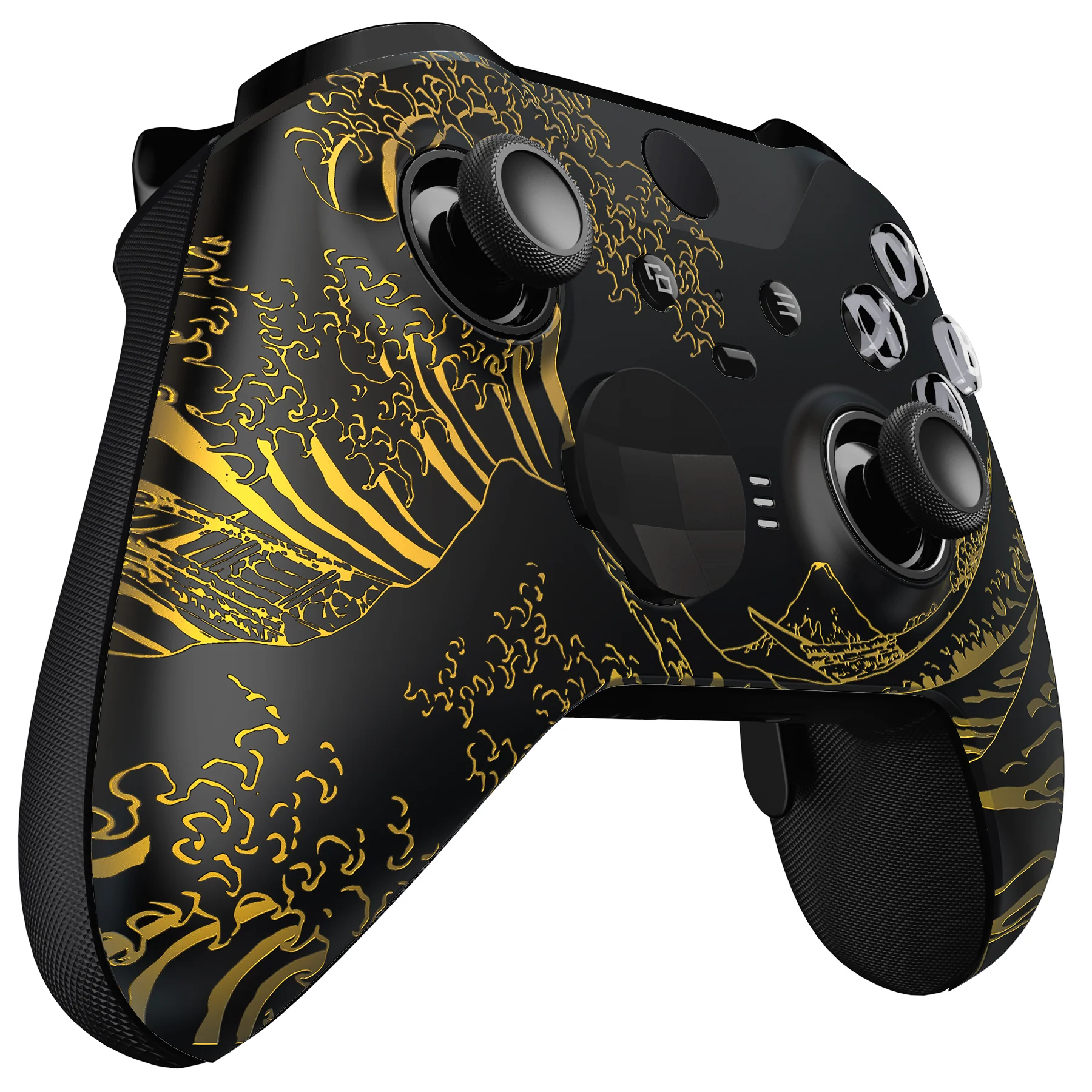 eXtremeRate Replacement Front Housing Shell Case with Accent Rings for Xbox One Elite Series 2 & Elite 2 Core Controller (Model 1797) - The Great GOLDEN Wave Off Kanagawa - Black - Image 6