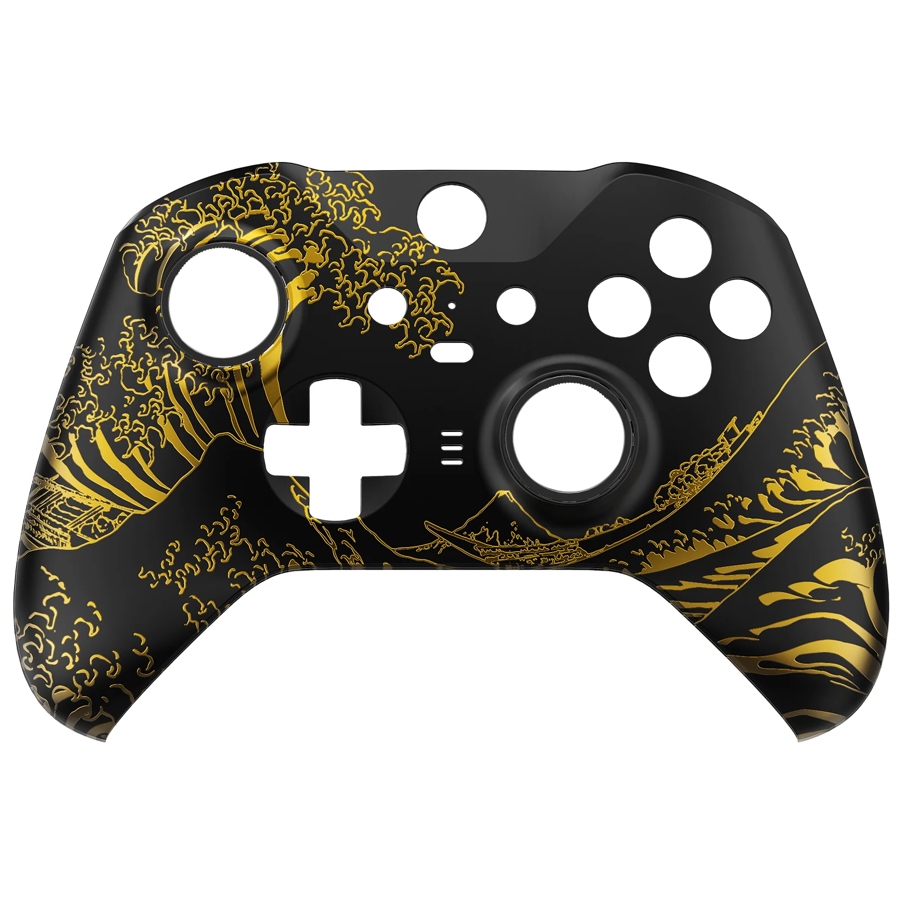 eXtremeRate Replacement Front Housing Shell Case with Accent Rings for Xbox One Elite Series 2 & Elite 2 Core Controller (Model 1797) - The Great GOLDEN Wave Off Kanagawa - Black - Image 8
