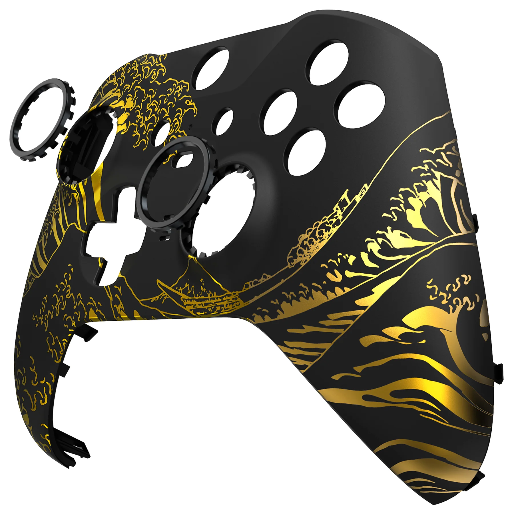 eXtremeRate Replacement Front Housing Shell Case with Accent Rings for Xbox One Elite Series 2 & Elite 2 Core Controller (Model 1797) - The Great GOLDEN Wave Off Kanagawa - Black - Image 9