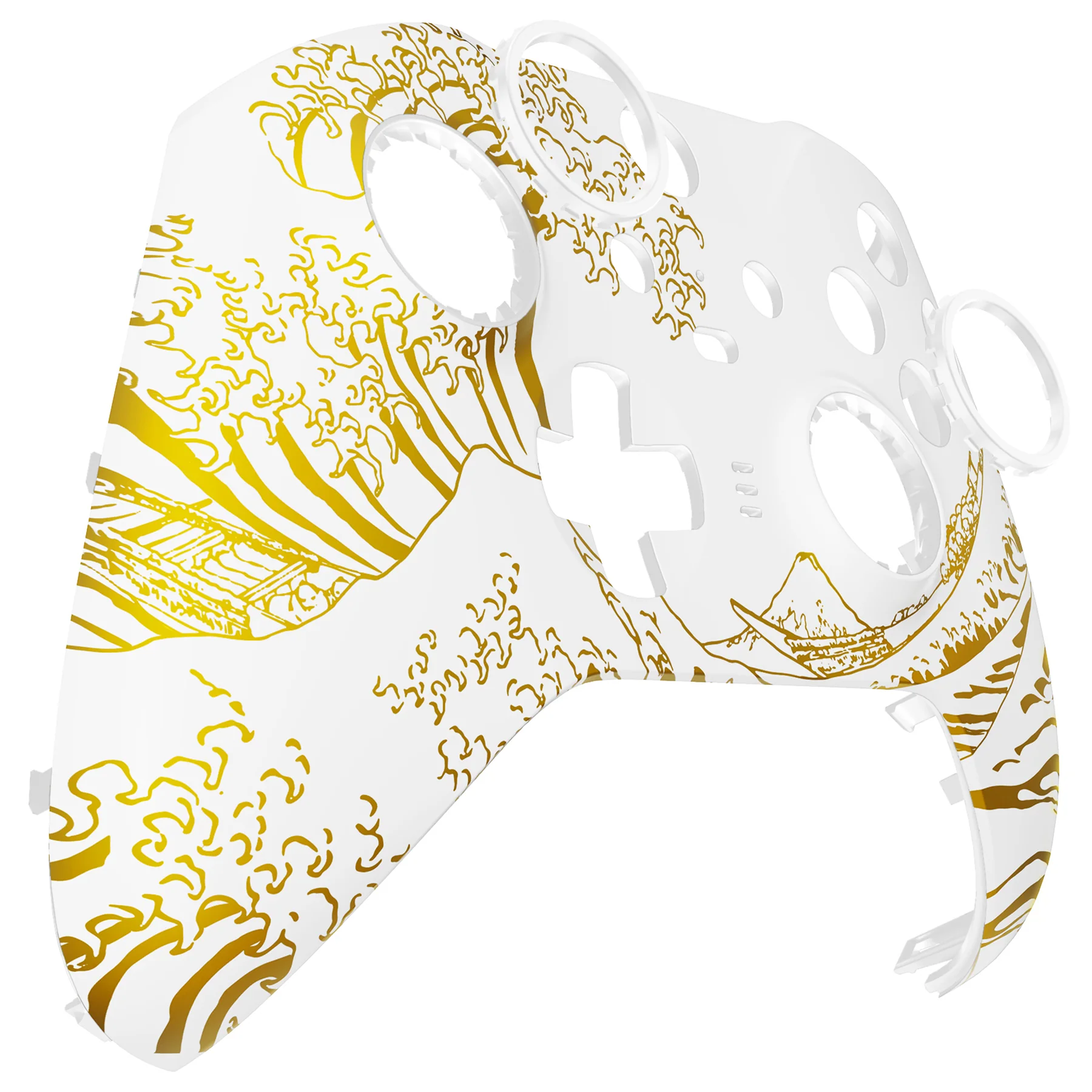 eXtremeRate Replacement Front Housing Shell Case with Accent Rings for Xbox One Elite Series 2 & Elite 2 Core Controller (Model 1797) - The Great GOLDEN Wave Off Kanagawa - White - Image 10
