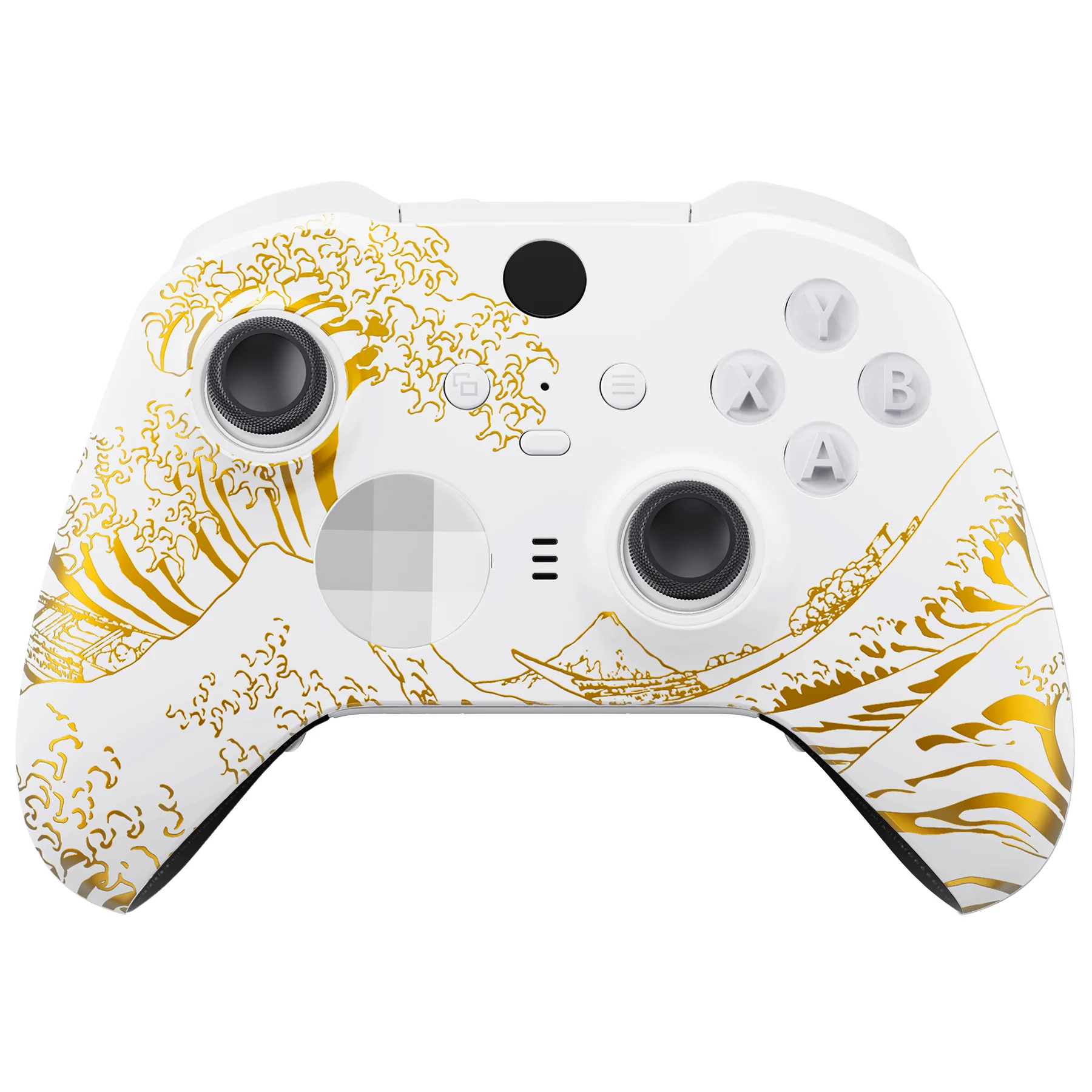 eXtremeRate Replacement Front Housing Shell Case with Accent Rings for Xbox One Elite Series 2 & Elite 2 Core Controller (Model 1797) - The Great GOLDEN Wave Off Kanagawa - White - Image 2