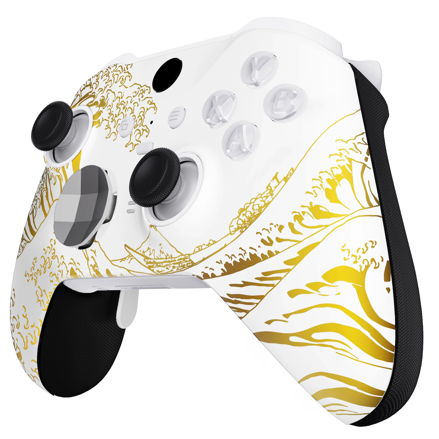 eXtremeRate Replacement Front Housing Shell Case with Accent Rings for Xbox One Elite Series 2 & Elite 2 Core Controller (Model 1797) - The Great GOLDEN Wave Off Kanagawa - White - Image 5
