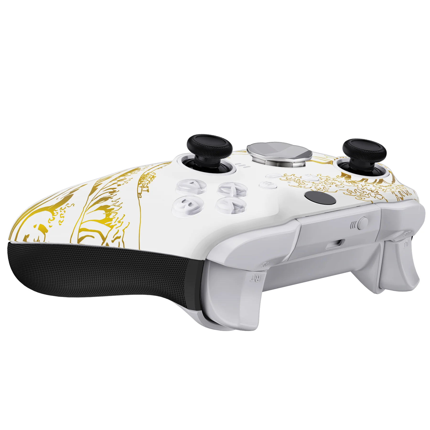 eXtremeRate Replacement Front Housing Shell Case with Accent Rings for Xbox One Elite Series 2 & Elite 2 Core Controller (Model 1797) - The Great GOLDEN Wave Off Kanagawa - White - Image 7