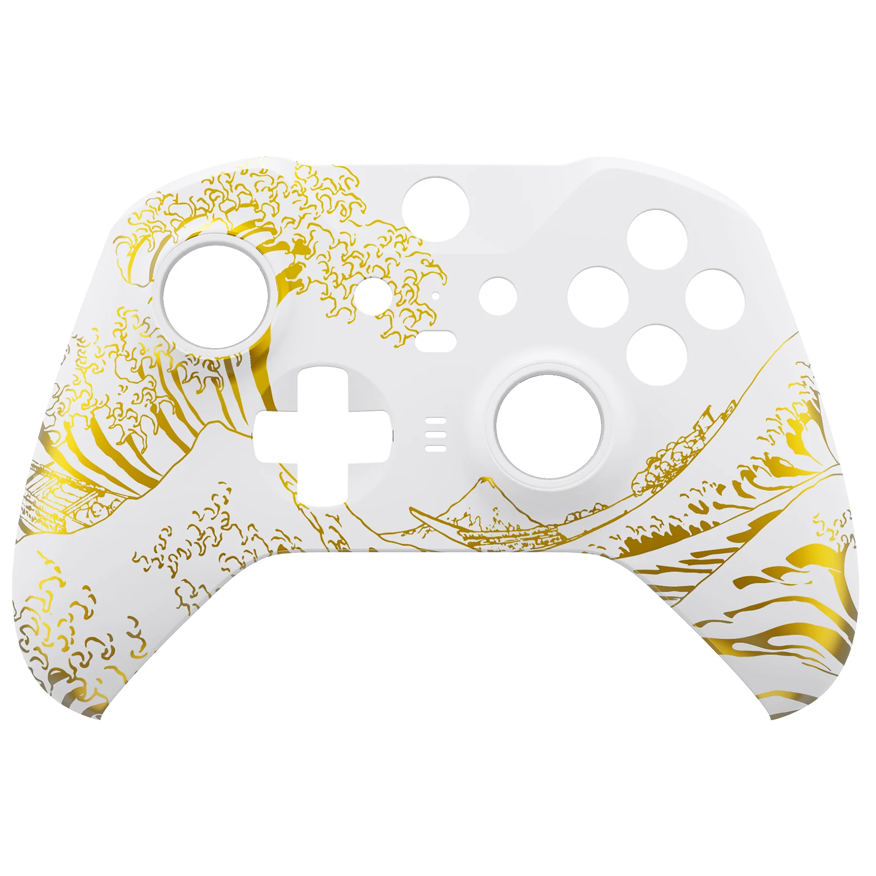 eXtremeRate Replacement Front Housing Shell Case with Accent Rings for Xbox One Elite Series 2 & Elite 2 Core Controller (Model 1797) - The Great GOLDEN Wave Off Kanagawa - White - Image 8