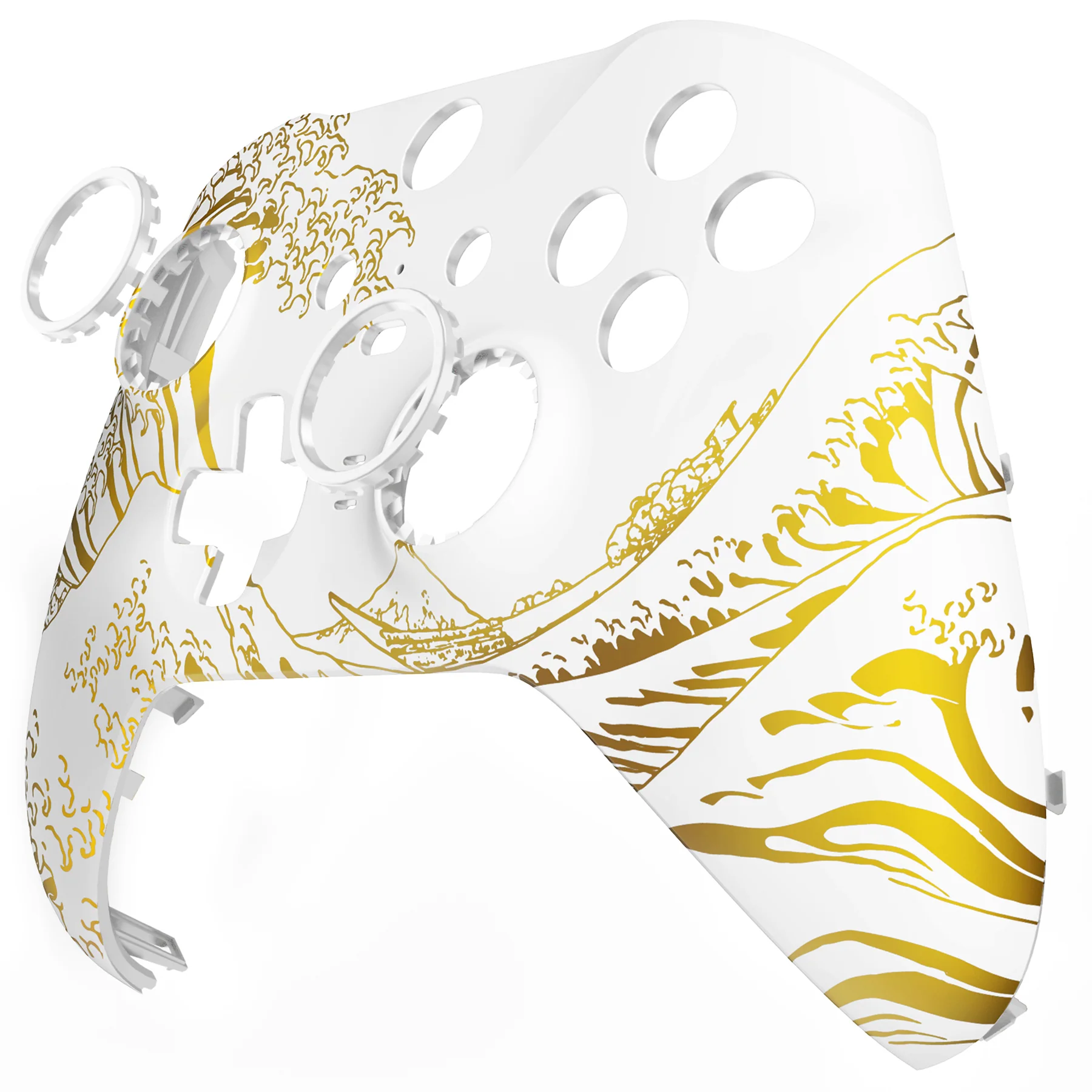 eXtremeRate Replacement Front Housing Shell Case with Accent Rings for Xbox One Elite Series 2 & Elite 2 Core Controller (Model 1797) - The Great GOLDEN Wave Off Kanagawa - White - Image 9