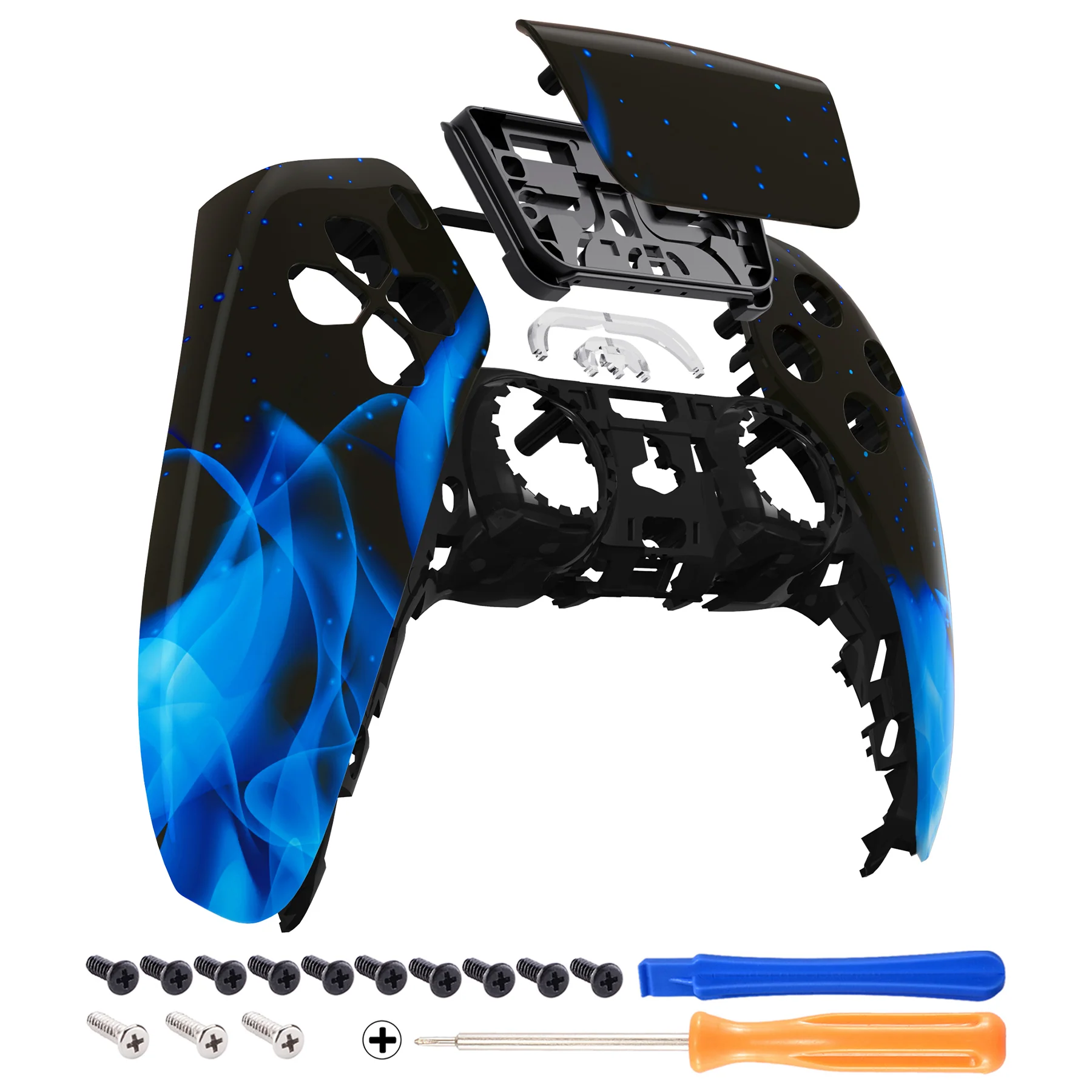 eXtremeRate Replacement Front Housing Shell with Touchpad Compatible with PS5 Controller BDM-010/020/030/040/050/060 - Blue Flame - Image 7