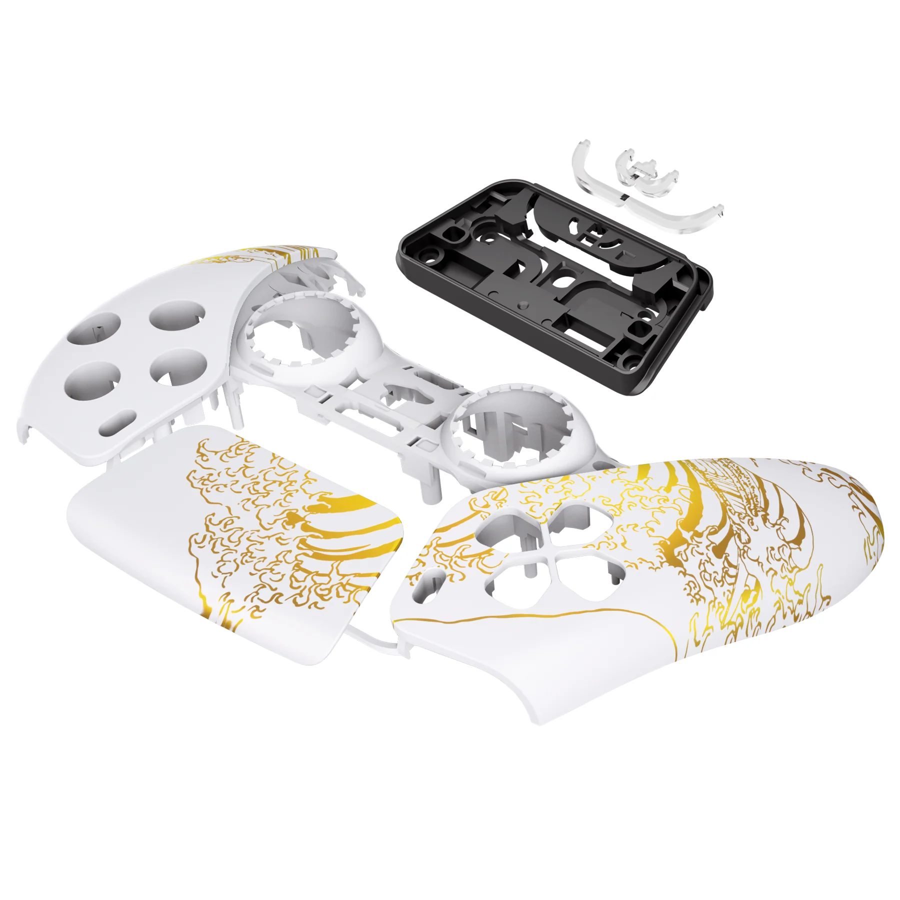 eXtremeRate Replacement Front Housing Shell with Touchpad Compatible with PS5 Controller BDM-010/020/030/040/050/060 - The Great GOLDEN Wave Off Kanagawa - White - Image 10