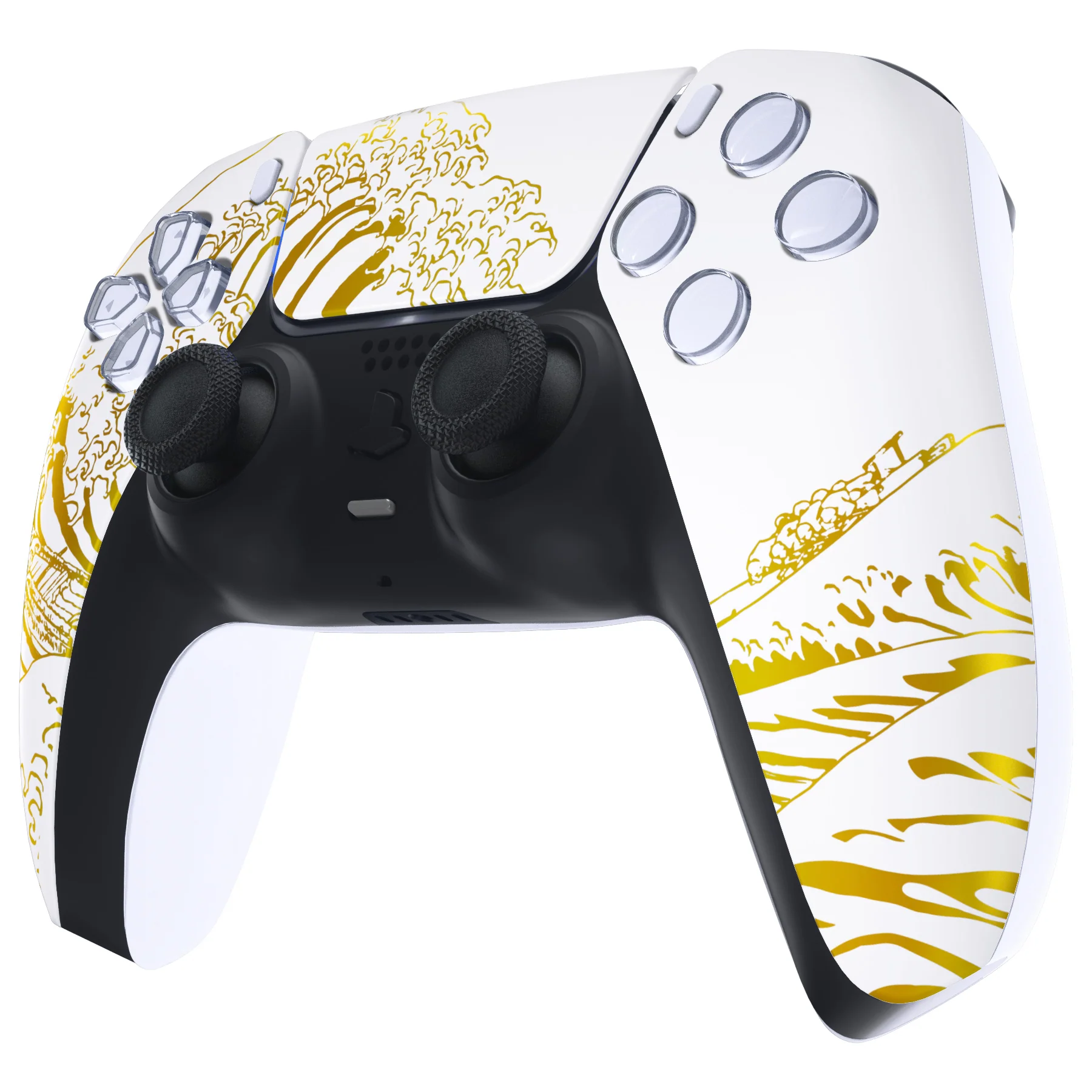 eXtremeRate Replacement Front Housing Shell with Touchpad Compatible with PS5 Controller BDM-010/020/030/040/050/060 - The Great GOLDEN Wave Off Kanagawa - White - Image 4