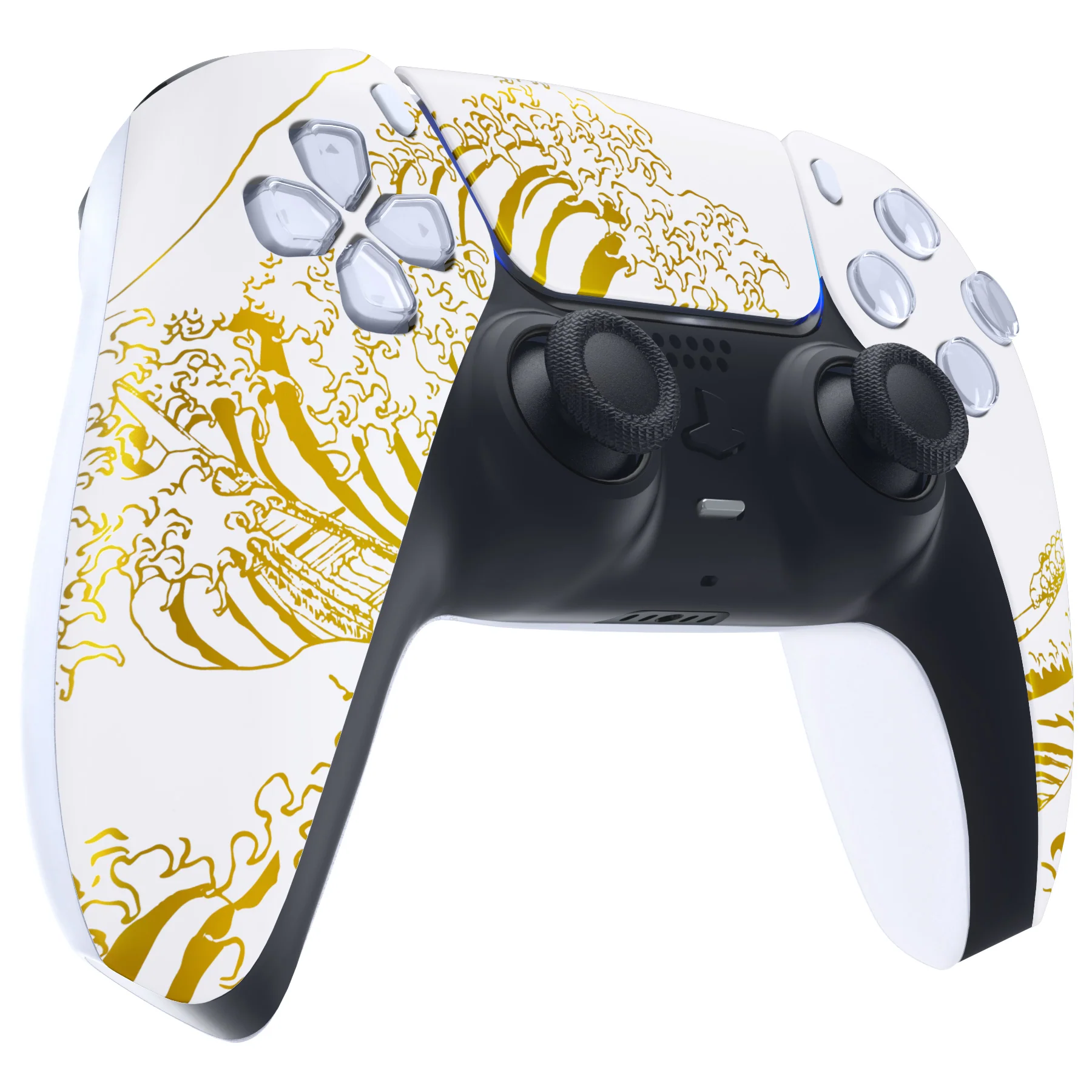 eXtremeRate Replacement Front Housing Shell with Touchpad Compatible with PS5 Controller BDM-010/020/030/040/050/060 - The Great GOLDEN Wave Off Kanagawa - White - Image 5