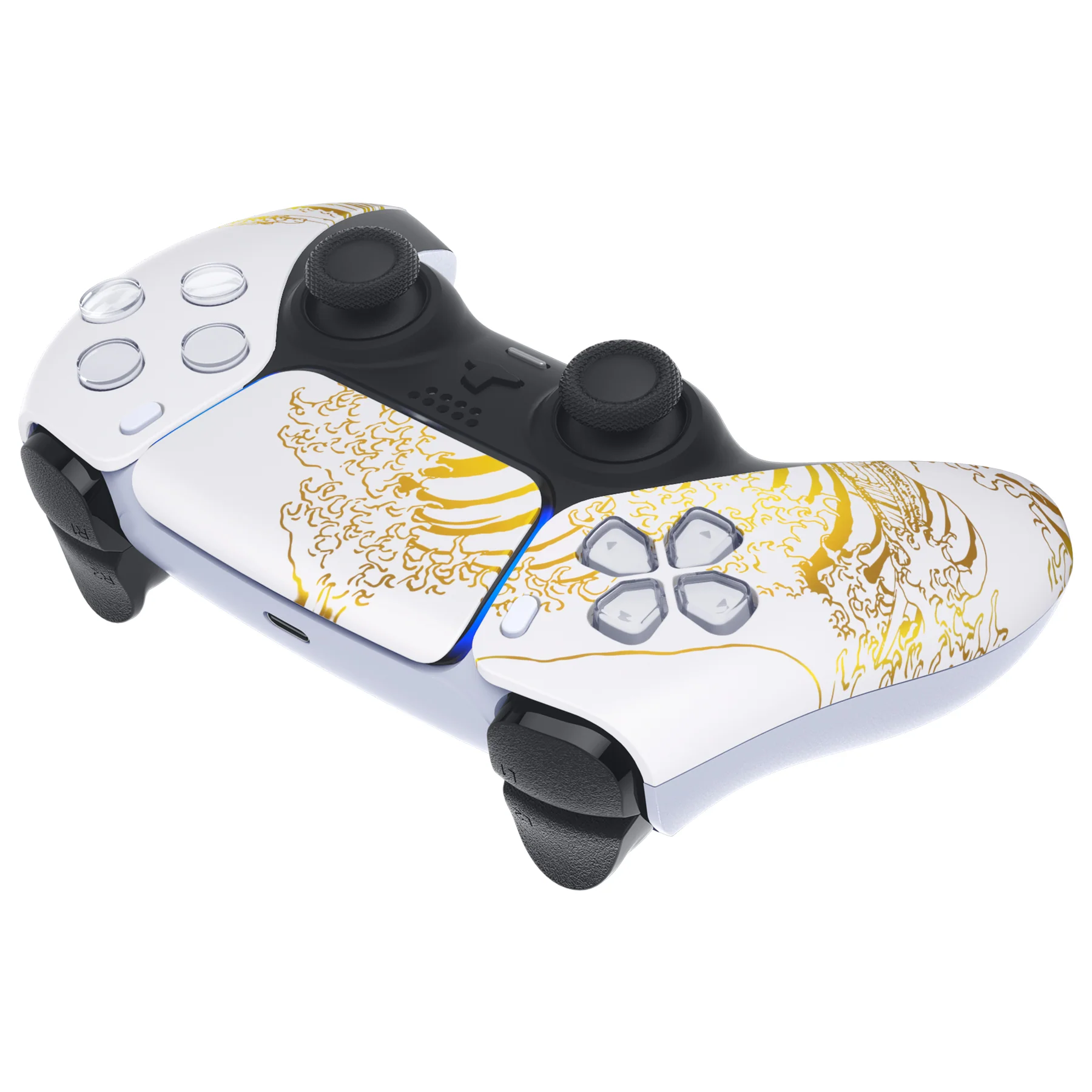 eXtremeRate Replacement Front Housing Shell with Touchpad Compatible with PS5 Controller BDM-010/020/030/040/050/060 - The Great GOLDEN Wave Off Kanagawa - White - Image 6