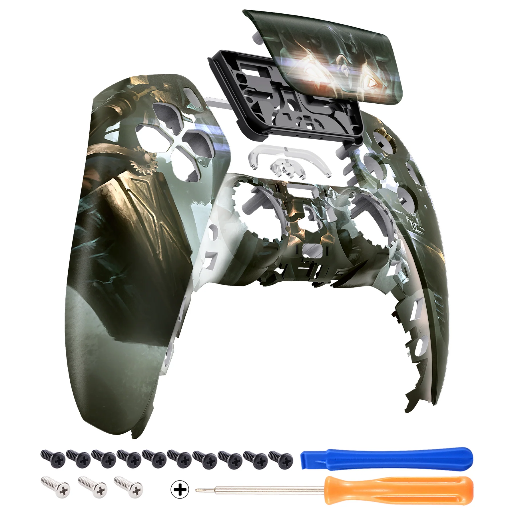 eXtremeRate Replacement Front Housing Shell with Touchpad Compatible with PS5 Controller BDM-010/020/030/040/050 - Armored Mercenary - Image 7