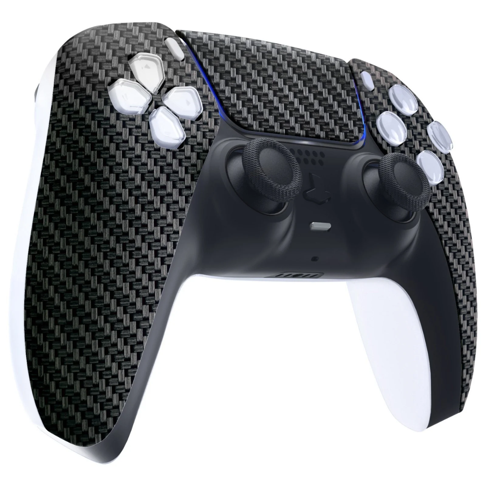 eXtremeRate Replacement Front Housing Shell with Touchpad Compatible with PS5 Controller BDM-010/020/030/040/050 - Black Silver Carbon Fiber - Image 5
