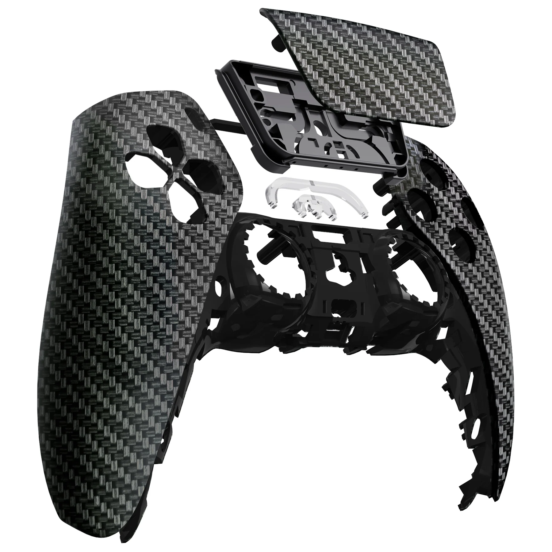 eXtremeRate Replacement Front Housing Shell with Touchpad Compatible with PS5 Controller BDM-010/020/030/040/050 - Black Silver Carbon Fiber - Image 9