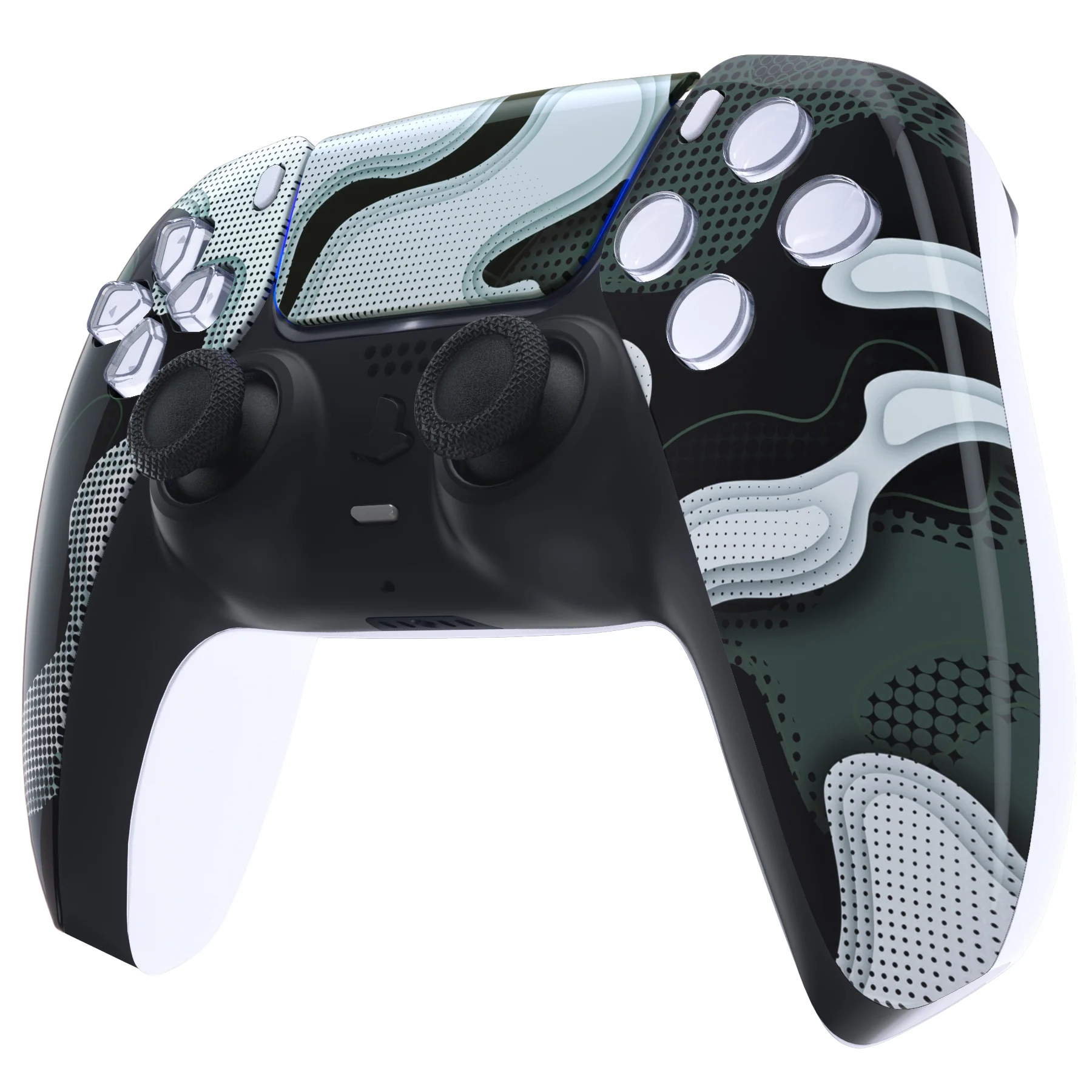 eXtremeRate Replacement Front Housing Shell with Touchpad Compatible with PS5 Controller BDM-010/020/030/040/050 - Black White Camouflage - Image 4