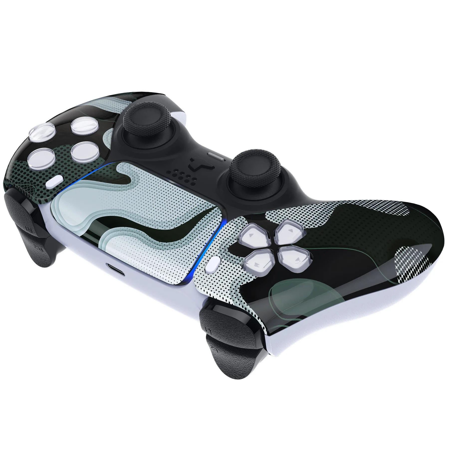 eXtremeRate Replacement Front Housing Shell with Touchpad Compatible with PS5 Controller BDM-010/020/030/040/050 - Black White Camouflage - Image 6