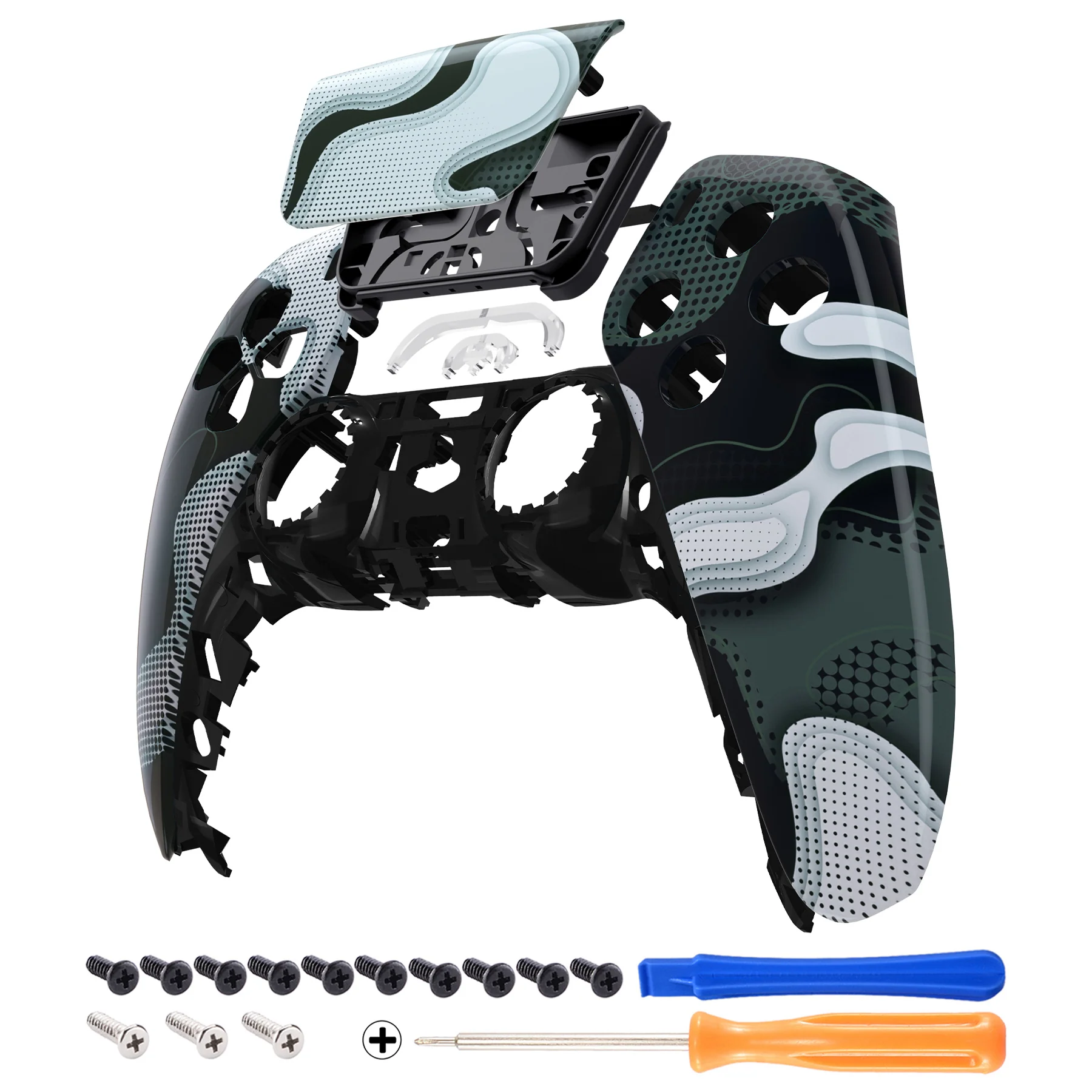 eXtremeRate Replacement Front Housing Shell with Touchpad Compatible with PS5 Controller BDM-010/020/030/040/050 - Black White Camouflage - Image 7