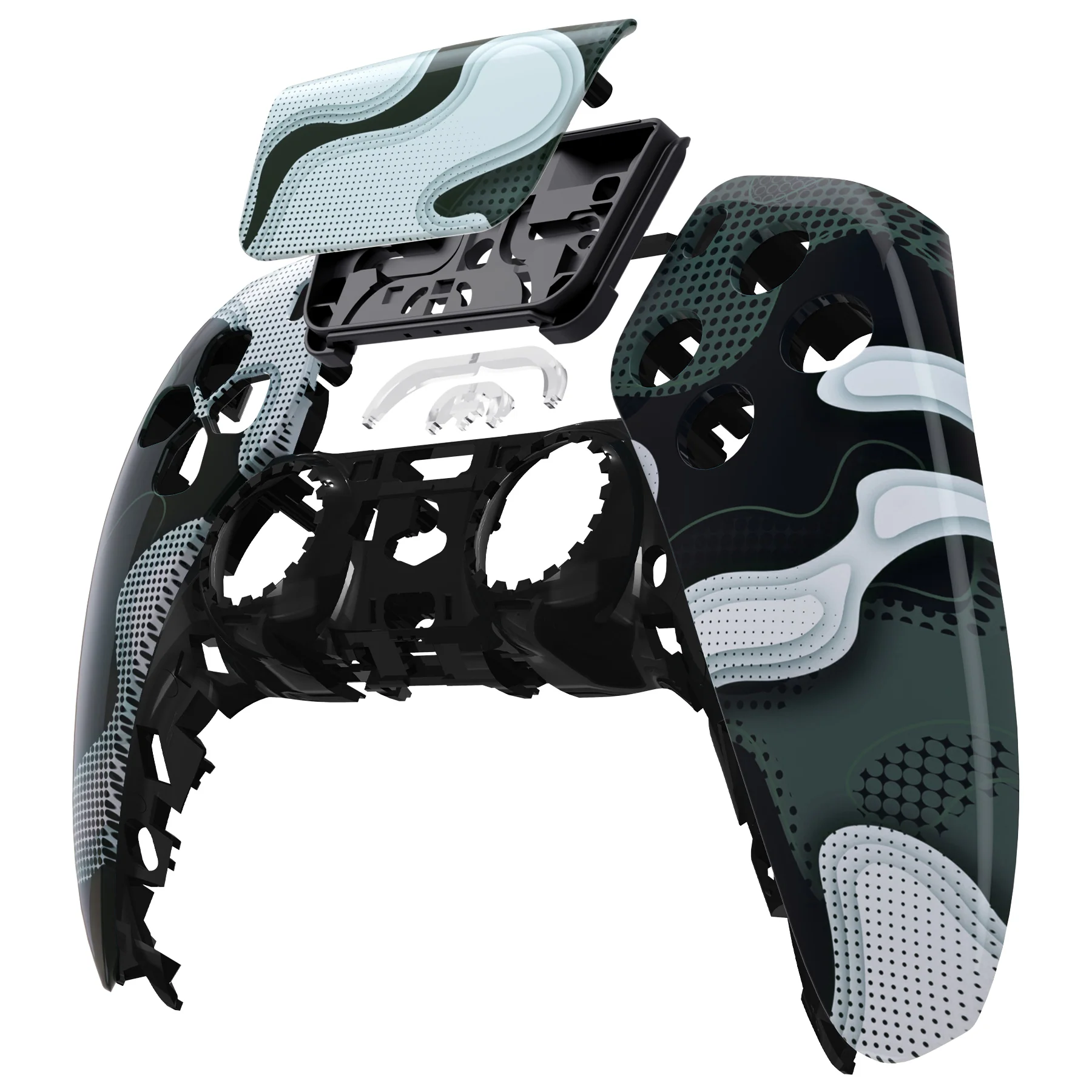 eXtremeRate Replacement Front Housing Shell with Touchpad Compatible with PS5 Controller BDM-010/020/030/040/050 - Black White Camouflage - Image 8