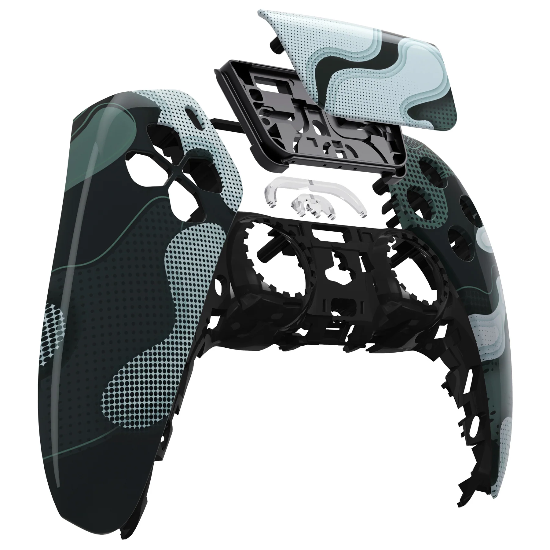 eXtremeRate Replacement Front Housing Shell with Touchpad Compatible with PS5 Controller BDM-010/020/030/040/050 - Black White Camouflage - Image 9