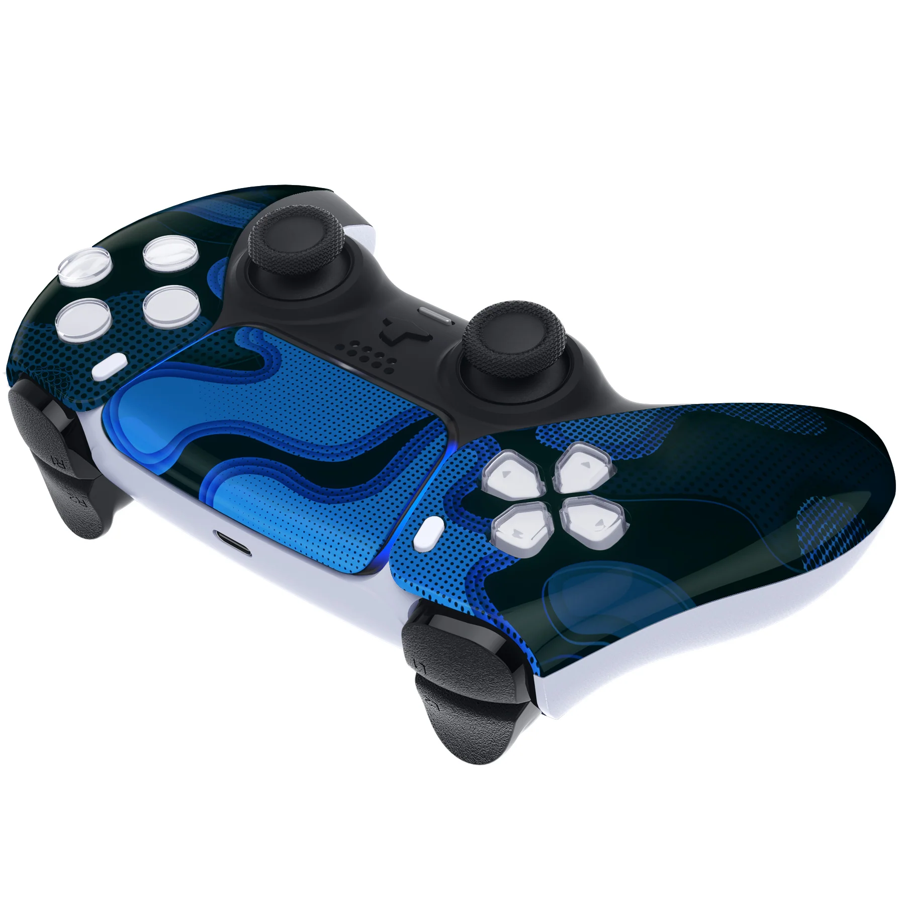 eXtremeRate Replacement Front Housing Shell with Touchpad Compatible with PS5 Controller BDM-010/020/030/040/050 - Blue Black Camouflage - Image 6